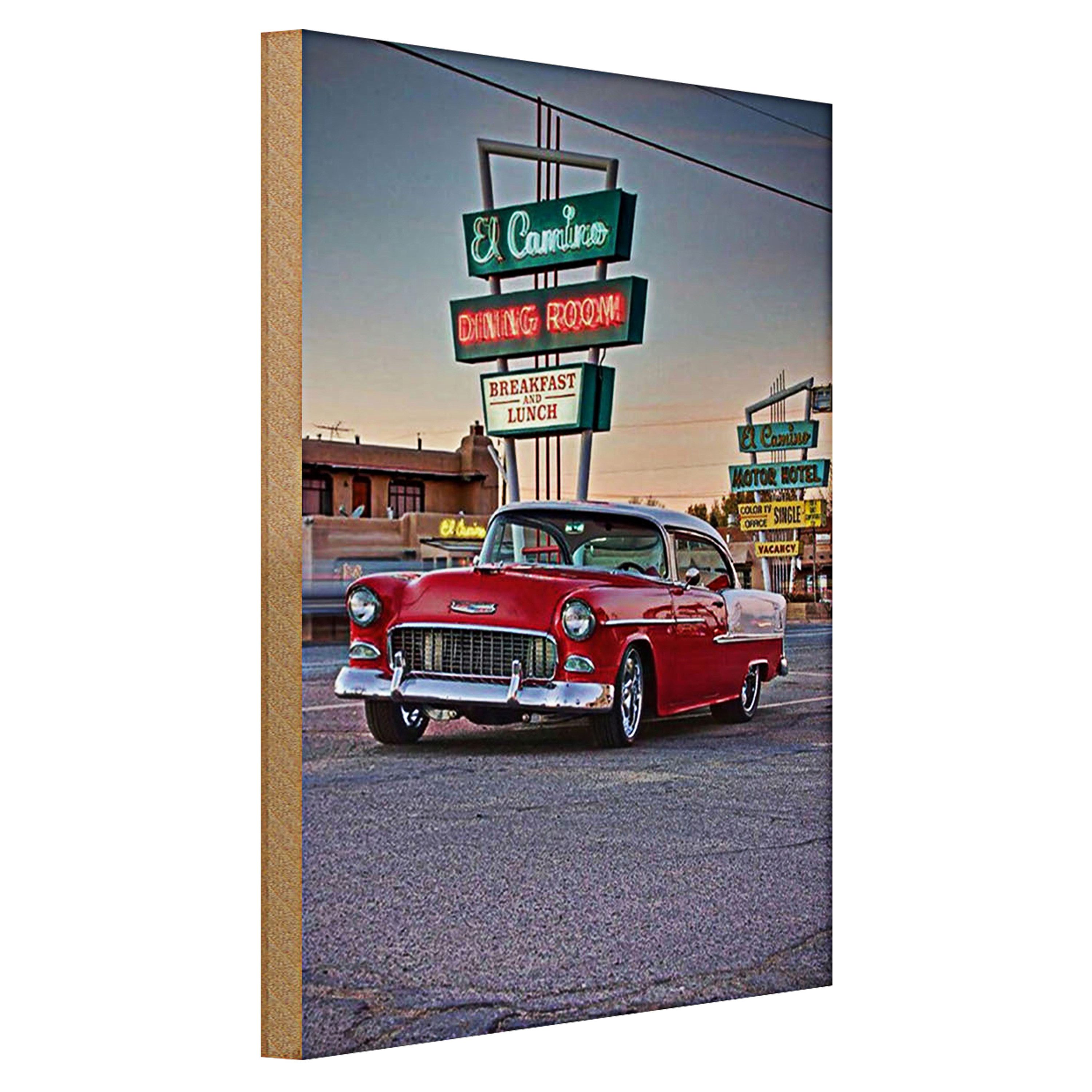 Roomando Holzbild Auto 30x40cm Oldtimer El Camino breakfast lunch