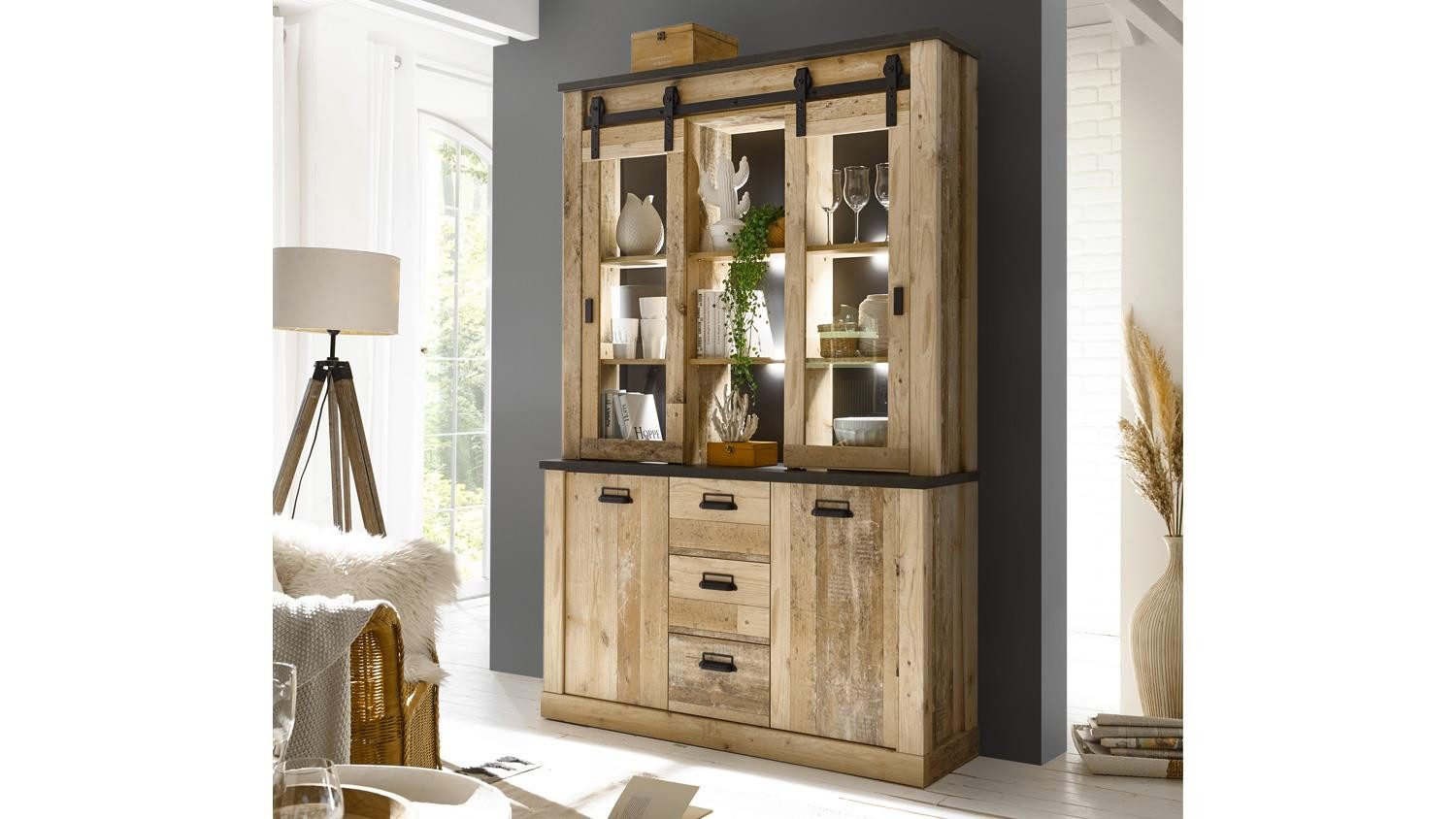 Möbel Akut Buffet Buffet Sherwood 57 Old Style hell anthrazit mit soft-close 133 cm