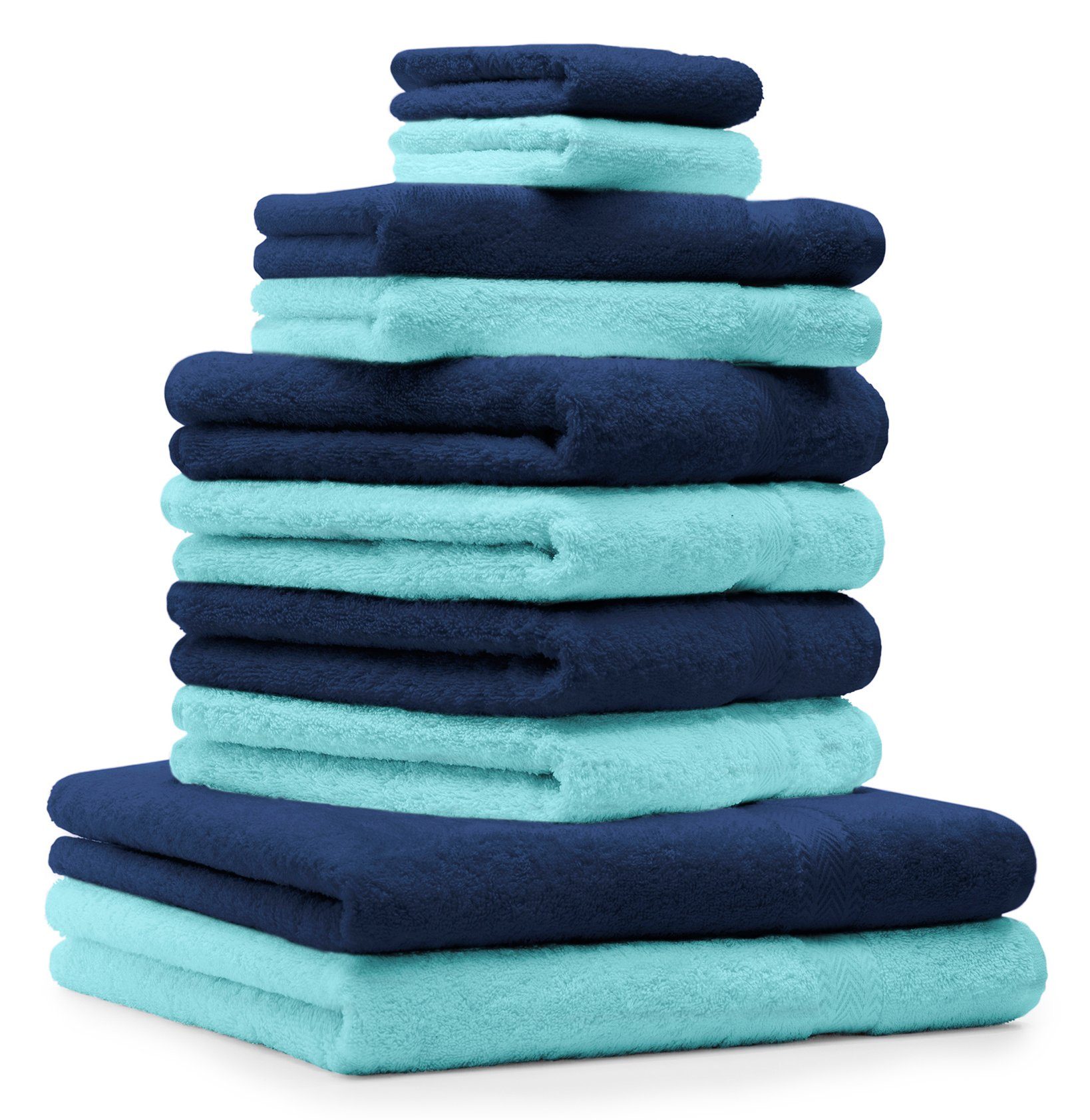 Betz Handtuch und 10-TLG. Set 100% türkis, dunkelblau Farbe Classic Baumwolle Handtücher-Set