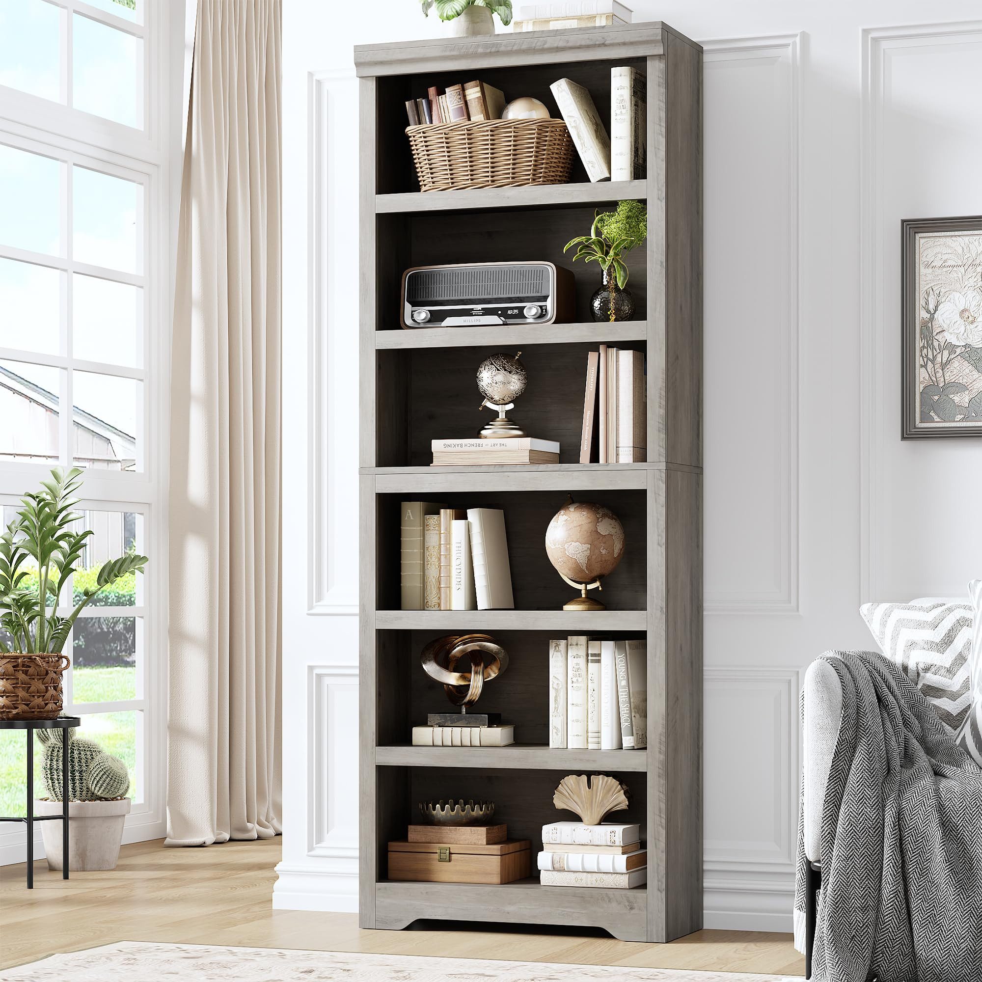 GarveeMore Bücherregal 175cm Bücherregal 6 Etagen offenes Bücherregal verstellbar