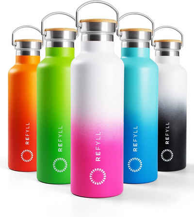 REFYLL Trinkflasche Trinkflasche Edelstahl 750ml - "colorFYLL" I Thermoflasche, BPA Frei, Thermoflasche für die Schule, Kinder, Arbeit
