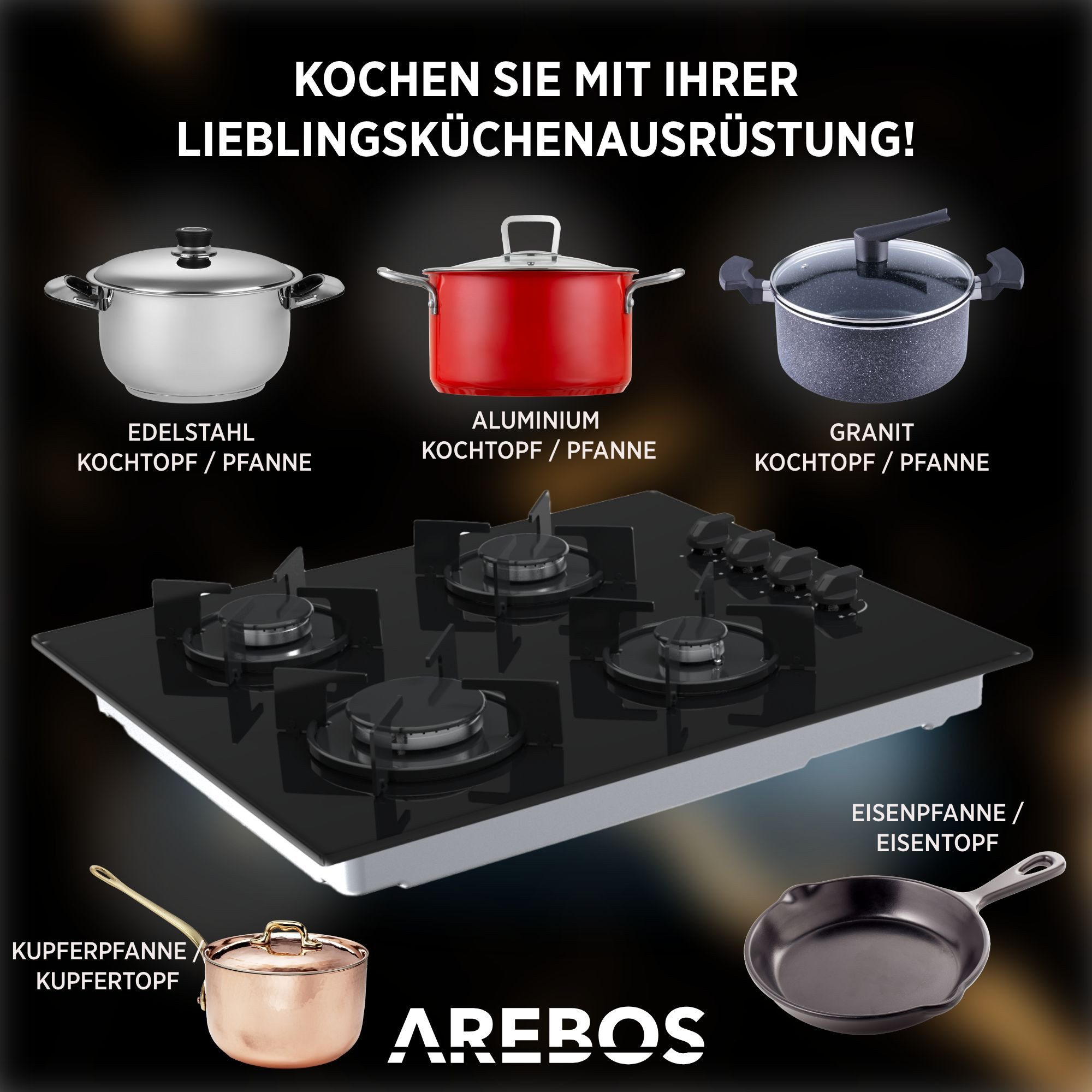 Arebos Gas-Kochfeld