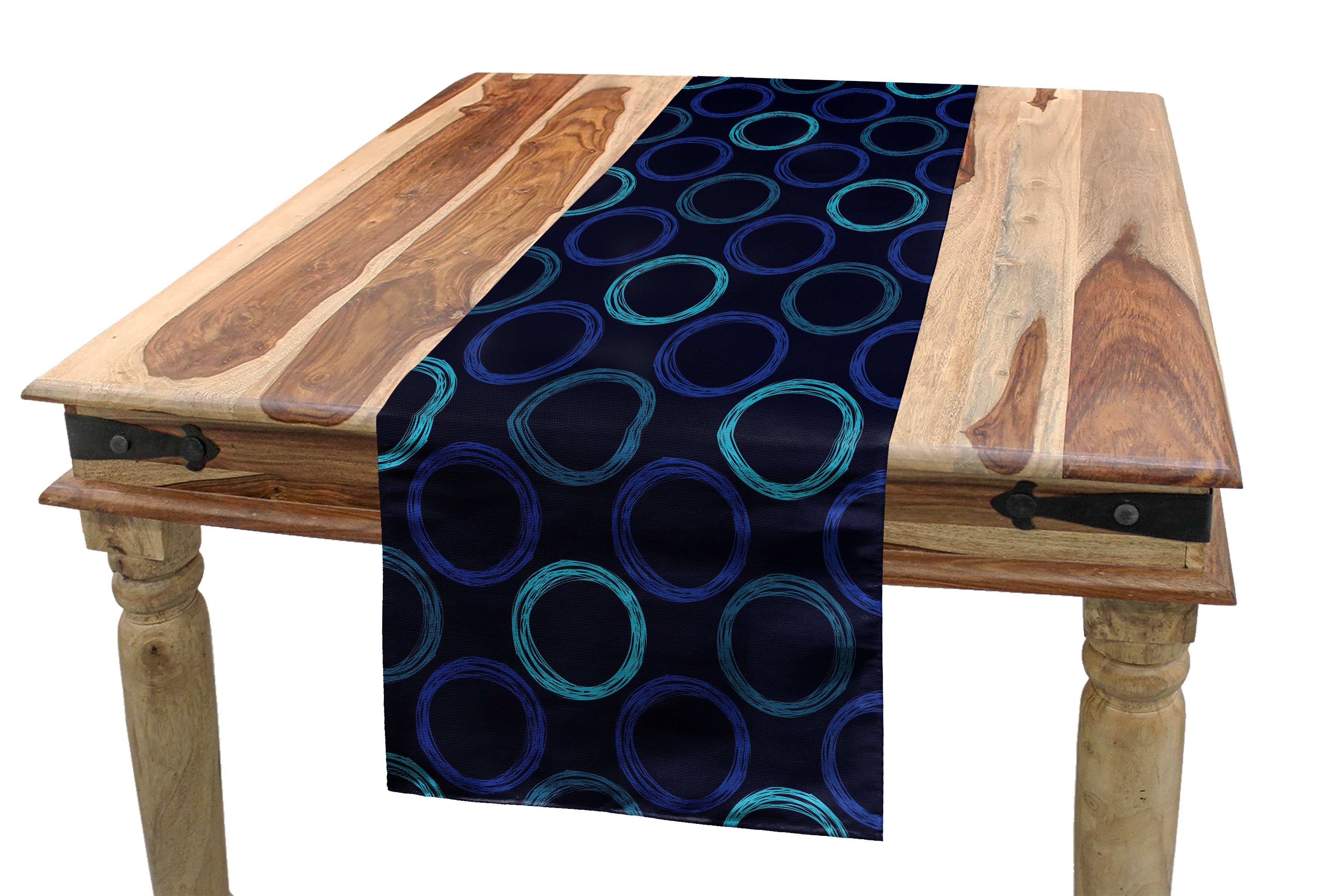 Dekorativer Küche Tischläufer, Art Geometrisch Circles Rechteckiger Scribble Tischläufer Esszimmer Abakuhaus
