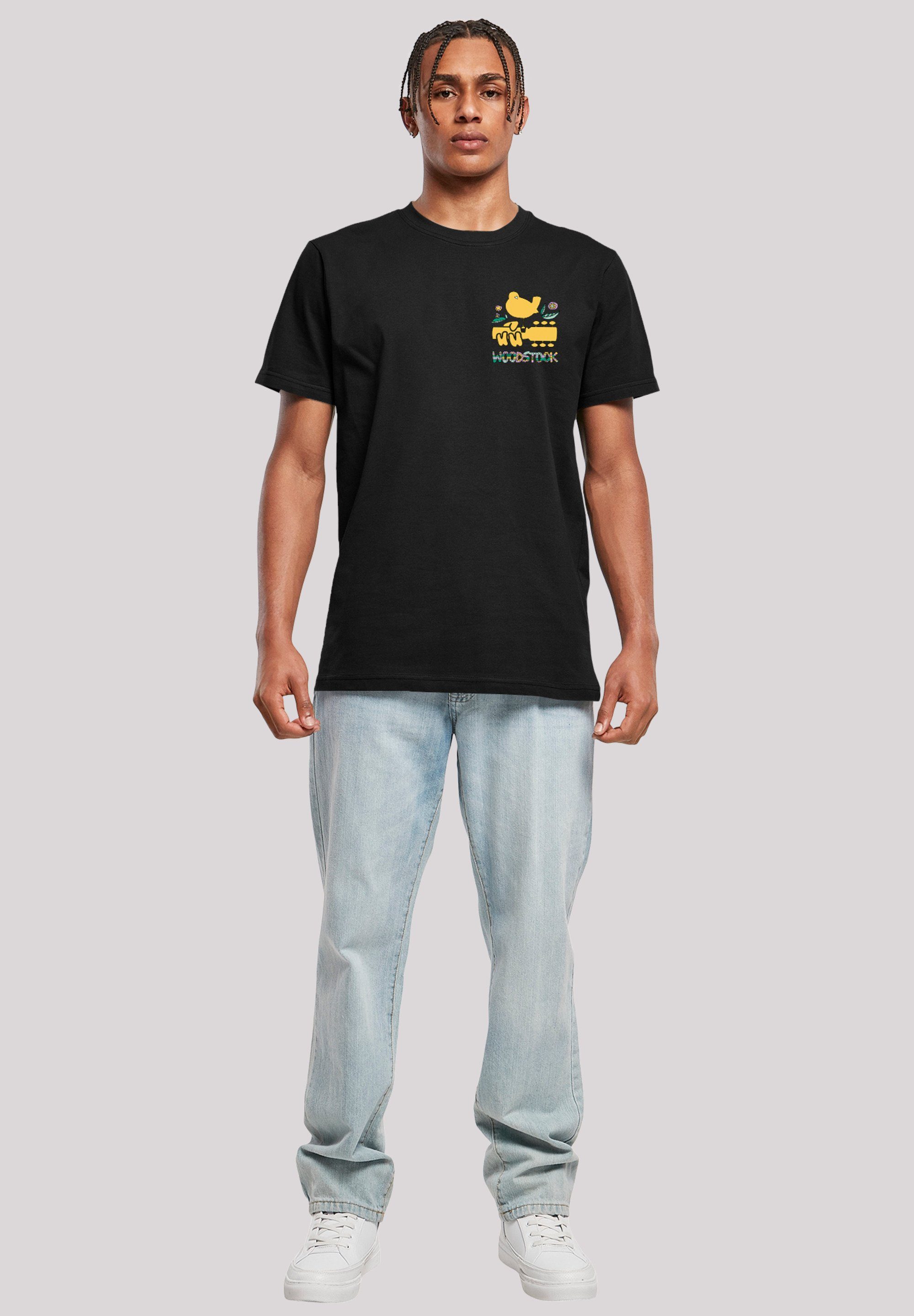 Woodstock Print Logo schwarz Brust T-Shirt F4NT4STIC
