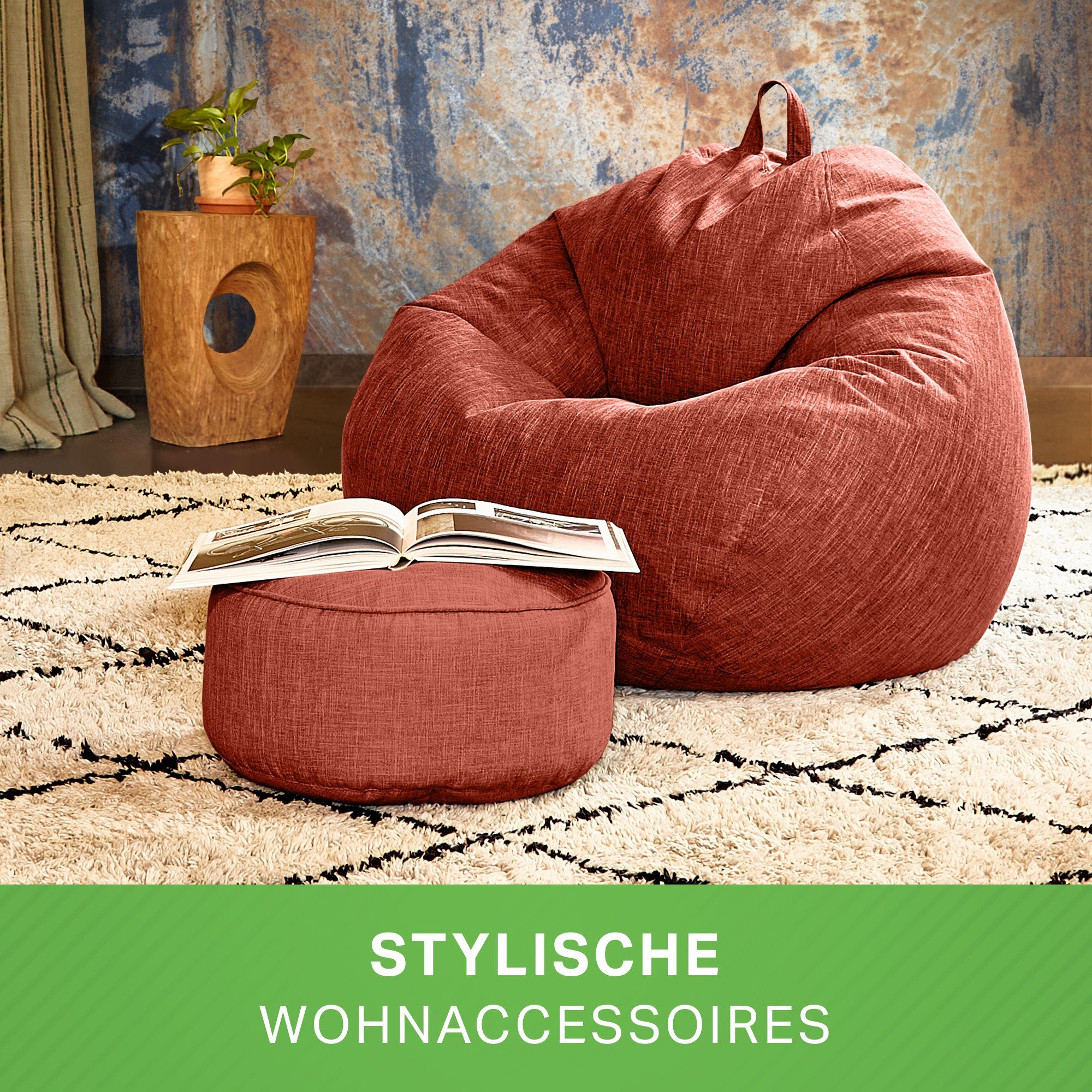 Bean (Indoor Sitzsack Waschbar), Liegekissen mit Drinnen Cherry Lounge Weich EPS-Perlen Bodenkissen Kuschelig Riesensitzsack Home-Linen Stoff und Rot Sitzkissen Green Füllung, Pouf