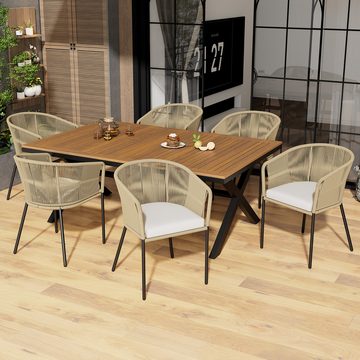 REDOM Garten-Essgruppe Garten-Lounge-Set, (7-tlg., mit 6 Sessel und 1 Tisch, Fußpolstern,sechs Sitzkissen), aus Seil,abnehmbar und waschbar