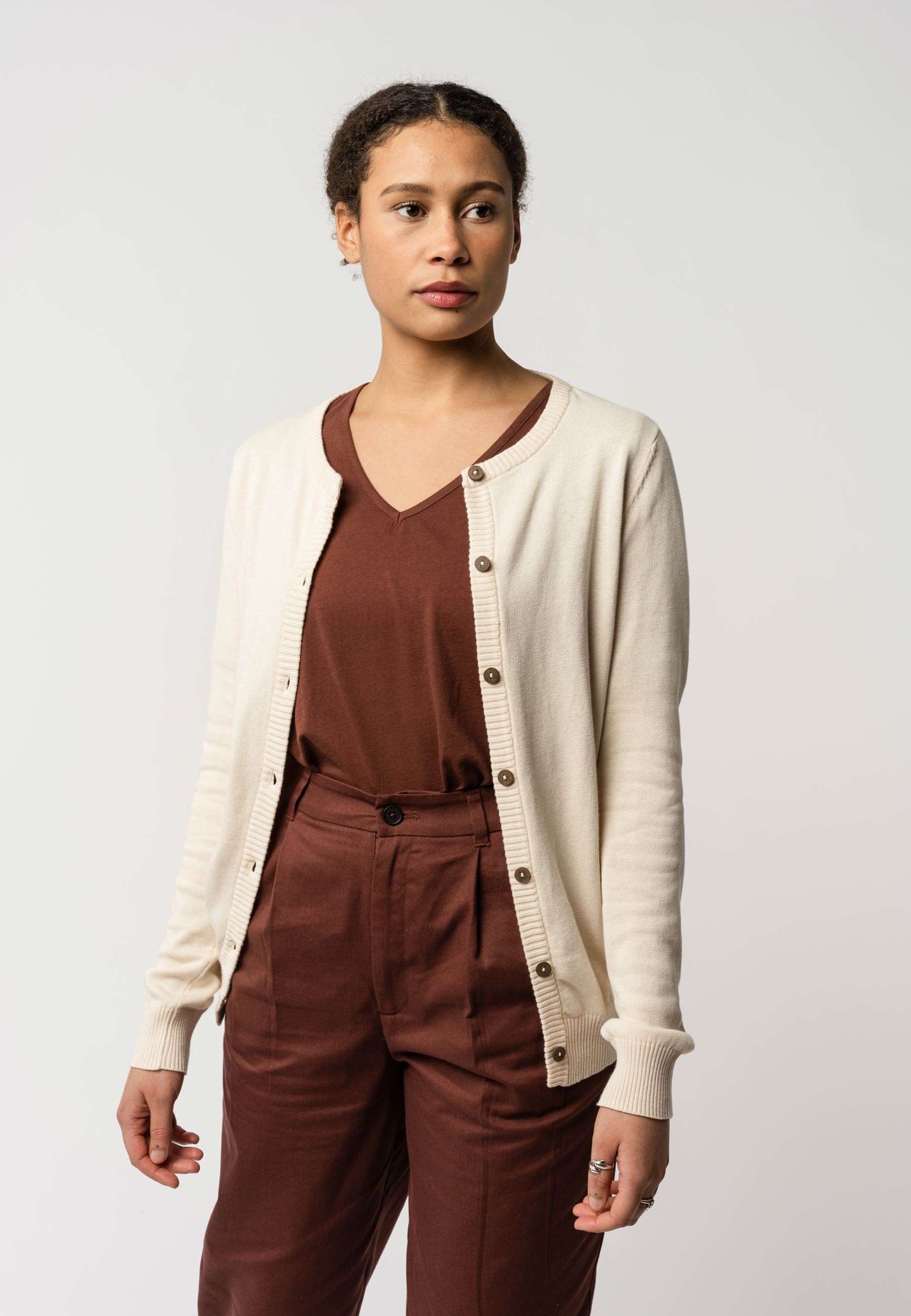 MELA Cardigan Damen Cardigan Rippbündchen cream