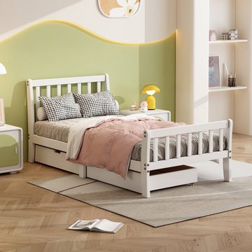 OKWISH Holzbett mit Schubladen zur Aufbewahrung, Rahmen aus Kiefernholz (Kinderbett 90x200cm), ohne Matratze