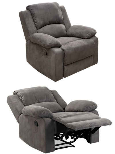 luma-home Relaxsessel 15129 (TV-Sessel mit halbautomatischer Relaxfunktion 97 cm breit), Tonnentaschenfederkern, Bezug Mikrofaser, Vintage Anthrazit