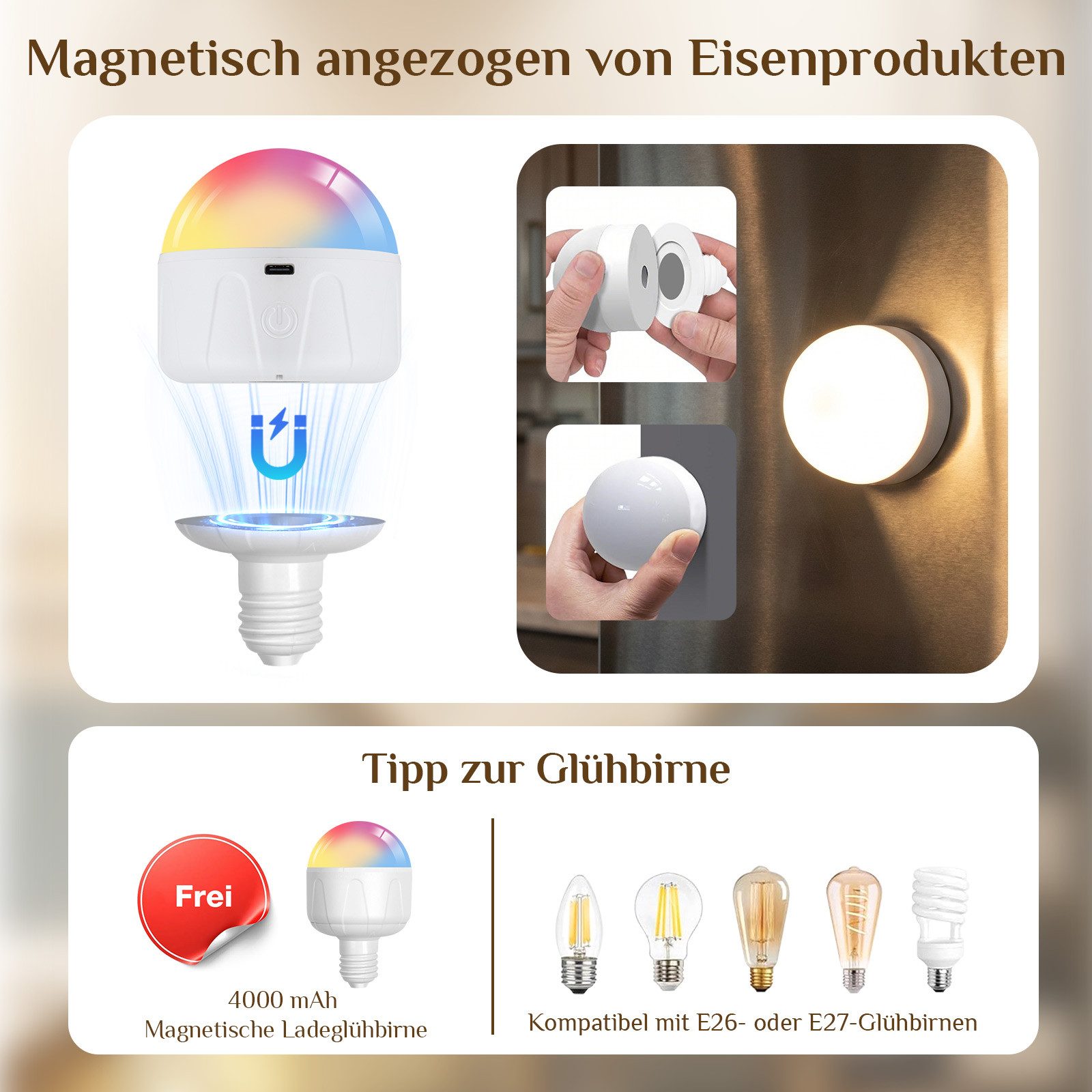 Lapalife Wandleuchte Akku Vintage Wandlampe Innen, Dimmbar,12 RGB-Modi mit Timer, LED fest integriert, Mit Fernbedienung Austauschbare Glühlampe Für Bedside Bedroom Indoor
