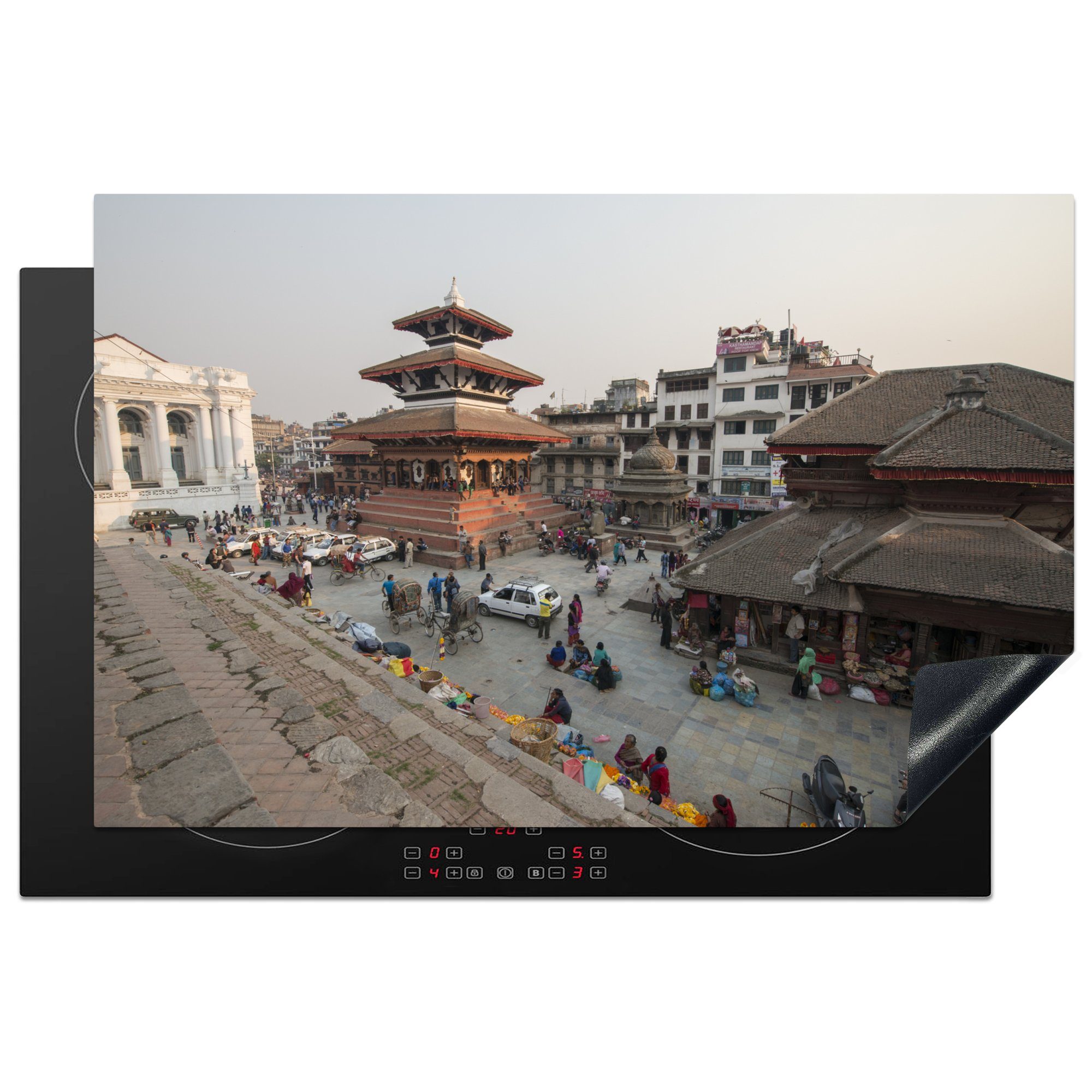 MuchoWow Herdblende-/Abdeckplatte Der Durbar-Platz in Kathmandu, Nepal, Vinyl, (1 tlg), 81x52 cm, Induktionskochfeld Schutz für die küche, Ceranfeldabdeckung