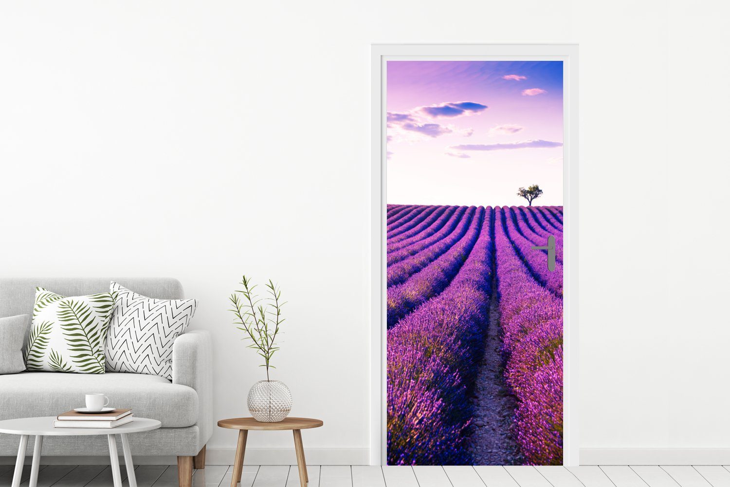 Lavendel (1 - bedruckt, Blumen, Lila St), Türaufkleber, Türtapete - Matt, 75x205 MuchoWow Tür, - für cm Bäume Fototapete