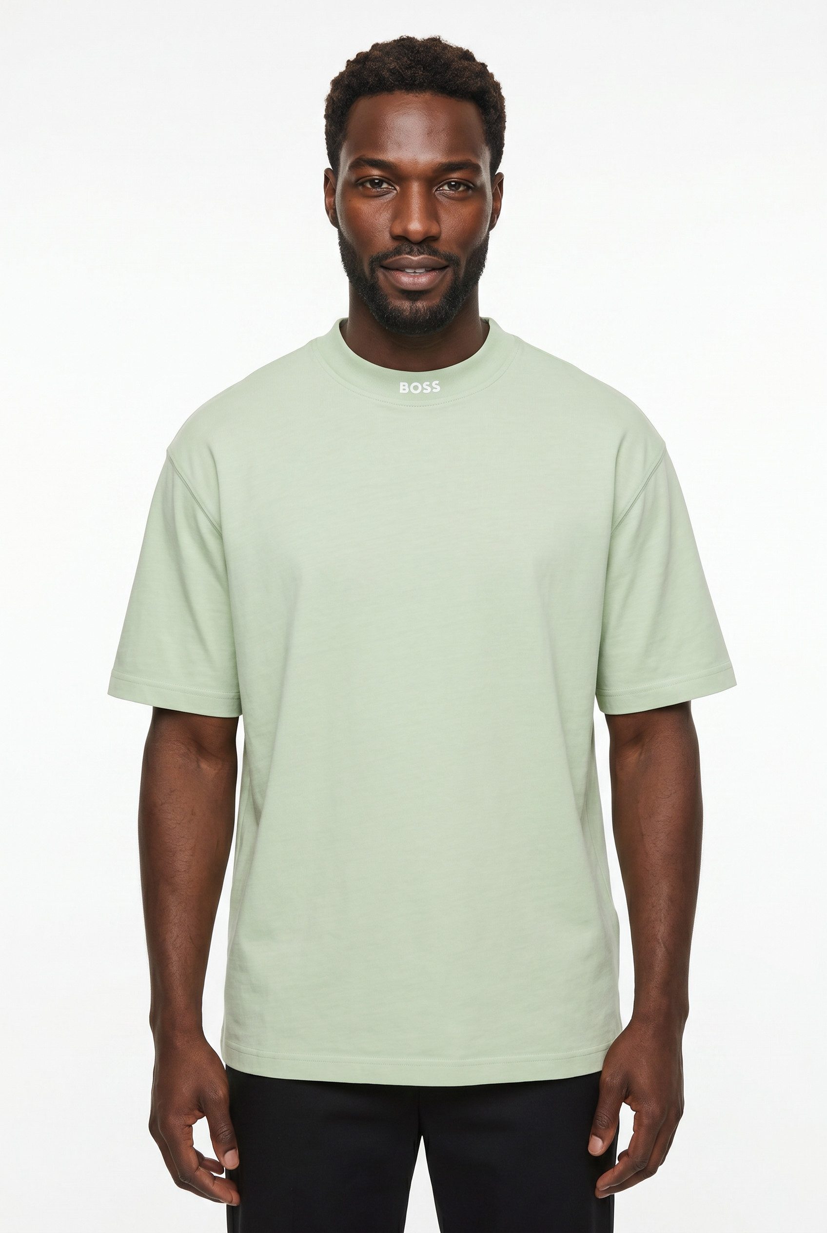 BOSS ORANGE T-Shirt Te Dye Relaxed Fit 100% Cotton Jersey Mock Neck Logo Centered