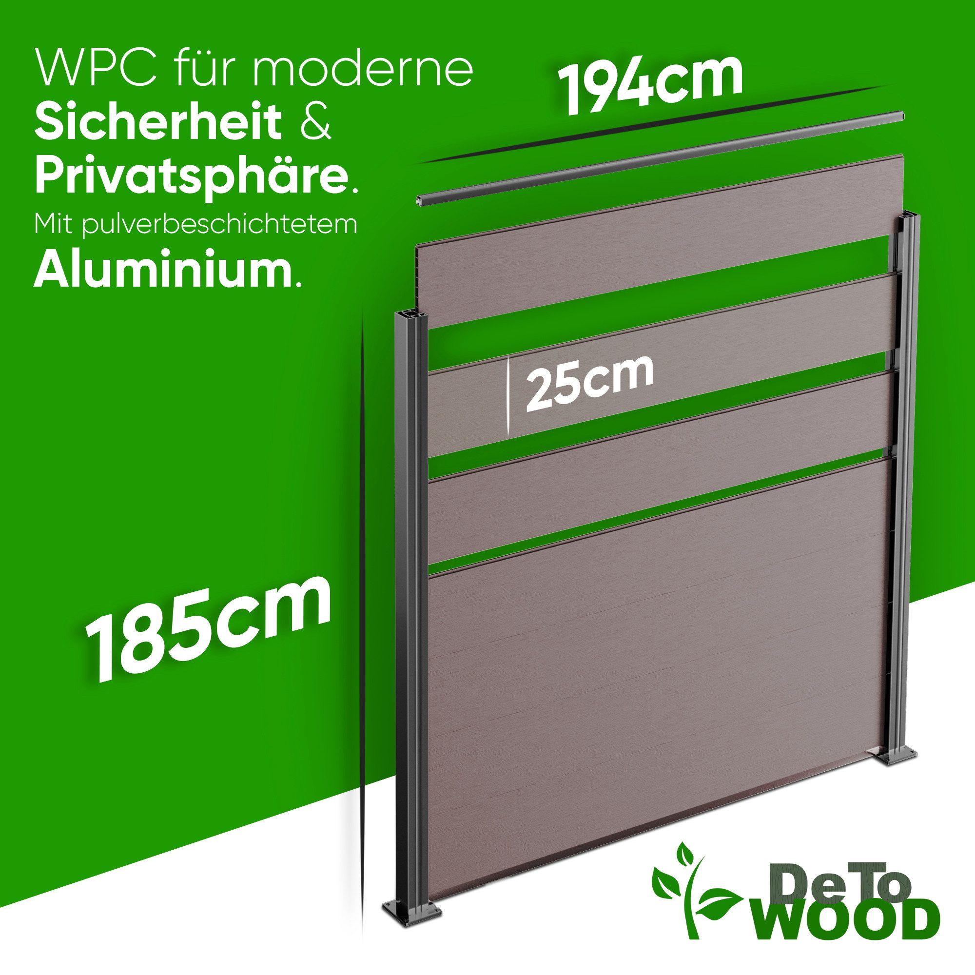 DeToWood Gartenzaun WPC Zaun Royal Plus Steingrau Einbetonieren, (Komplettset, Komplettset inklusive Zaunpfosten und Montagezubehör), langlebig, witterungsbeständig, Stabile Bauweise