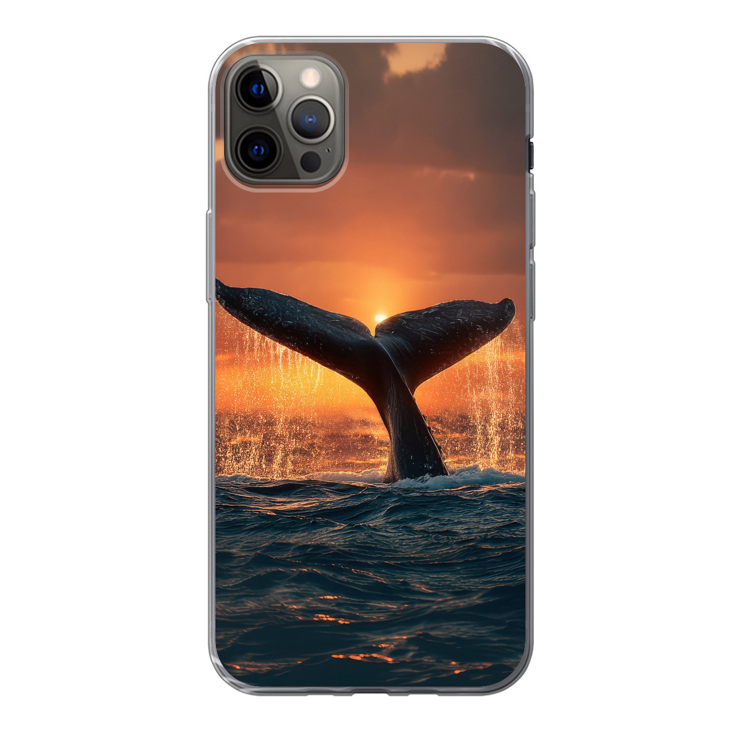 MuchoWow Handyhülle für Apple iPhone 13 Pro Max Schwanz eines Wals - Wasser - Sonnenunterg, Smartphone-Bumper, Print, Handy Schutzhülle Dünn