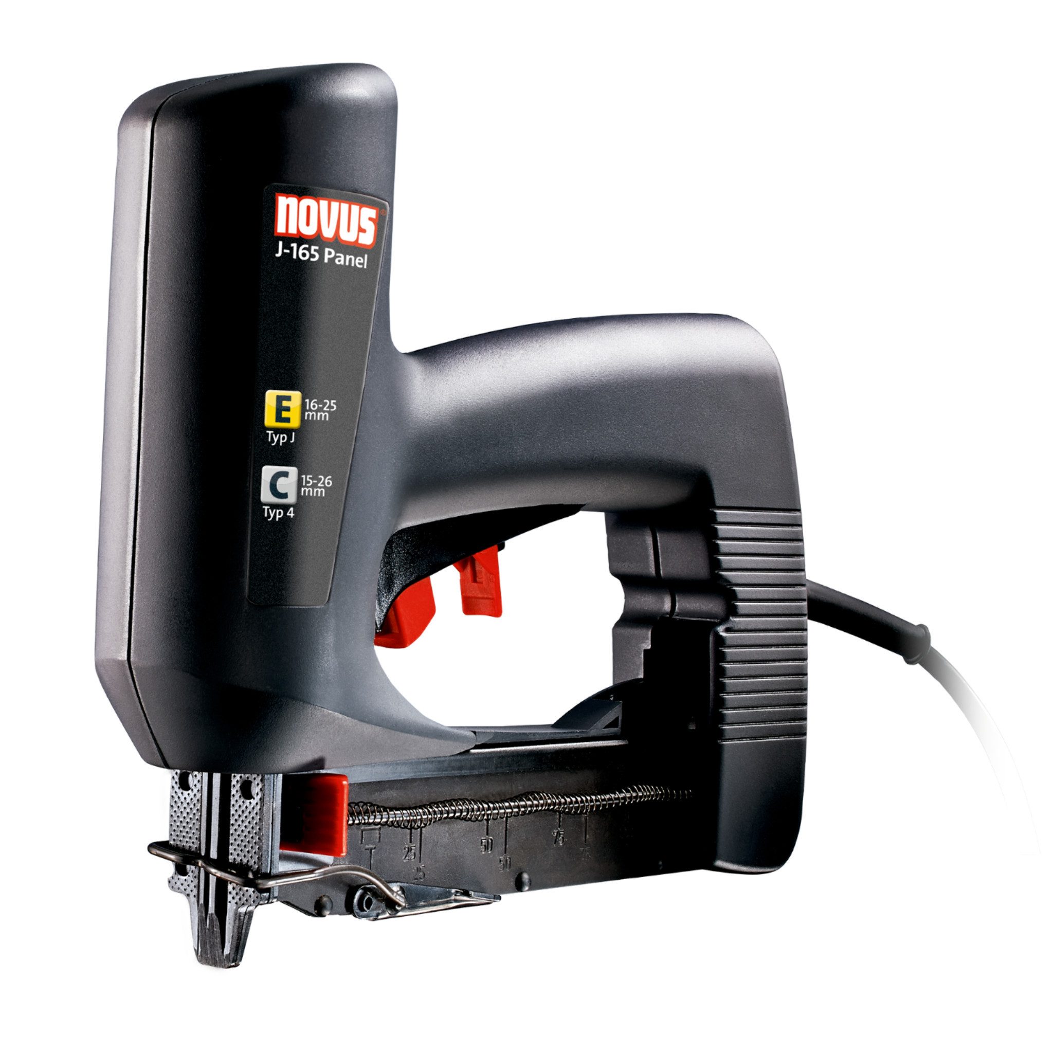 Novus Tools Elektro-Tacker, (J-165 Panel, für 1526 mm Schmalrückenklammern und 1625 mm Nägel), Für Profilholzkrallen & Zierleisten, 031-0324