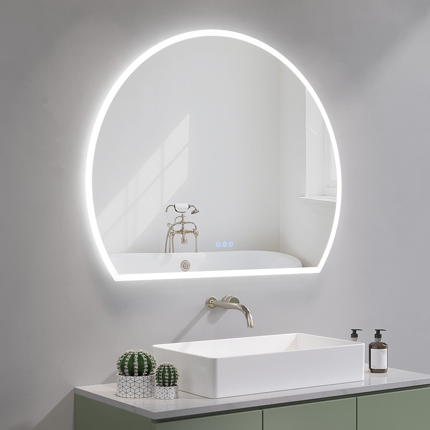 AQUABATOS Schminkspiegel LED-Lichtspiegel 3 Lichtfarben Spiegel für Badezimmer Halbrund, 80x100cm Antibeschlag-Spiegel Halbrund 3000-6400K