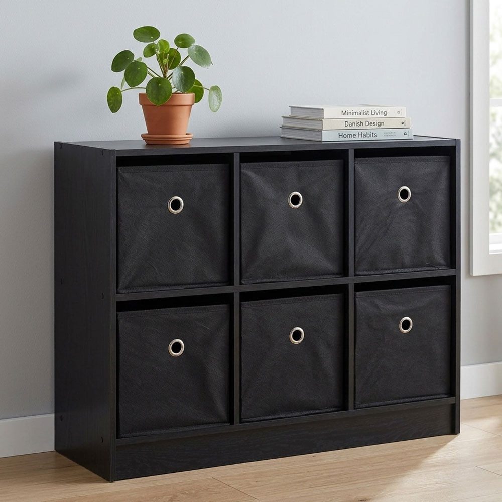 etc-shop Regal, Schrankregal aus Holz Standregal mit 6x Faltboxen BxHxT 80x60x30 cm