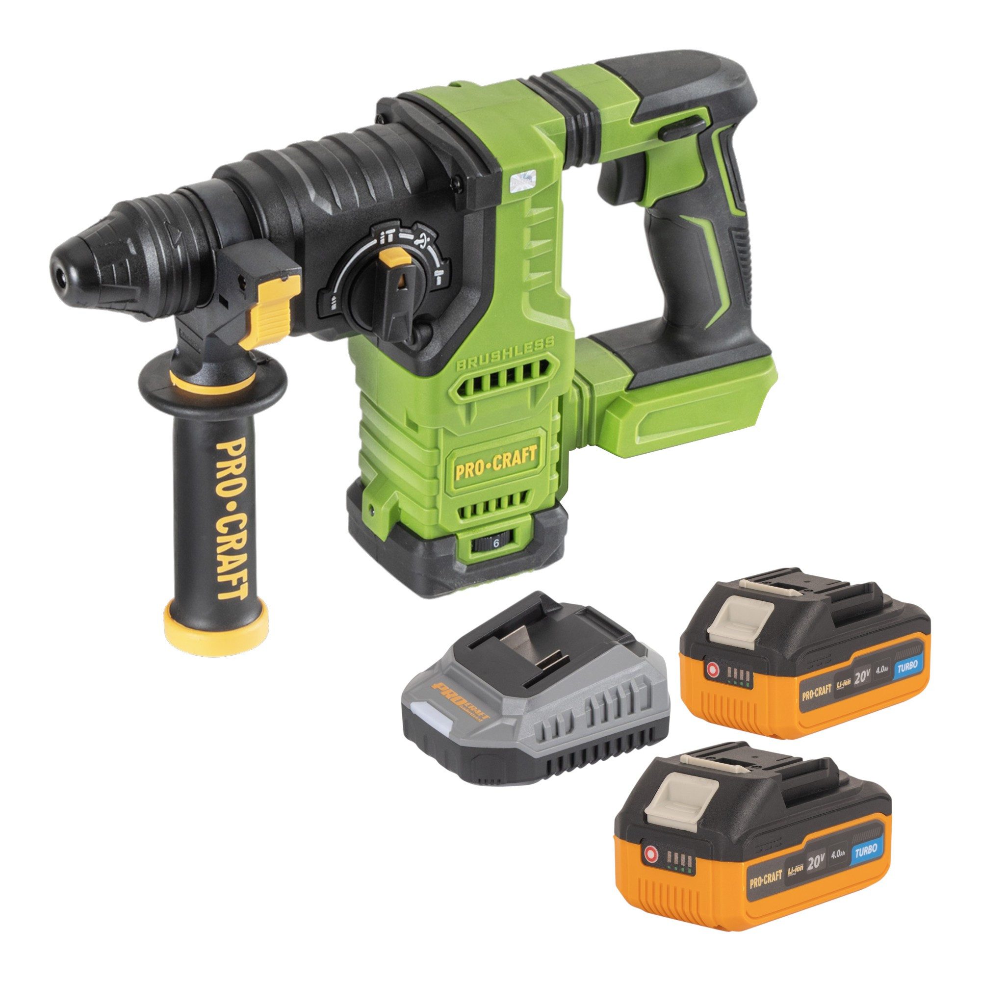 PRO CRAFT Akku-Bohrhammer PHA30bb 20 V 2,8 J SDS plus Brushless + 2x Akku 4,0Ah + Ladegerät