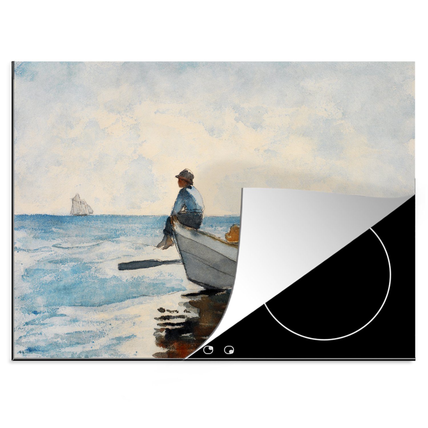 Mobile tlg), Arbeitsfläche cm, Ceranfeldabdeckung Dory in von MuchoWow Herdblende-/Abdeckplatte Jungen einem - nutzbar, 70x52 (1 Winslow Homer, Vinyl, Gemälde