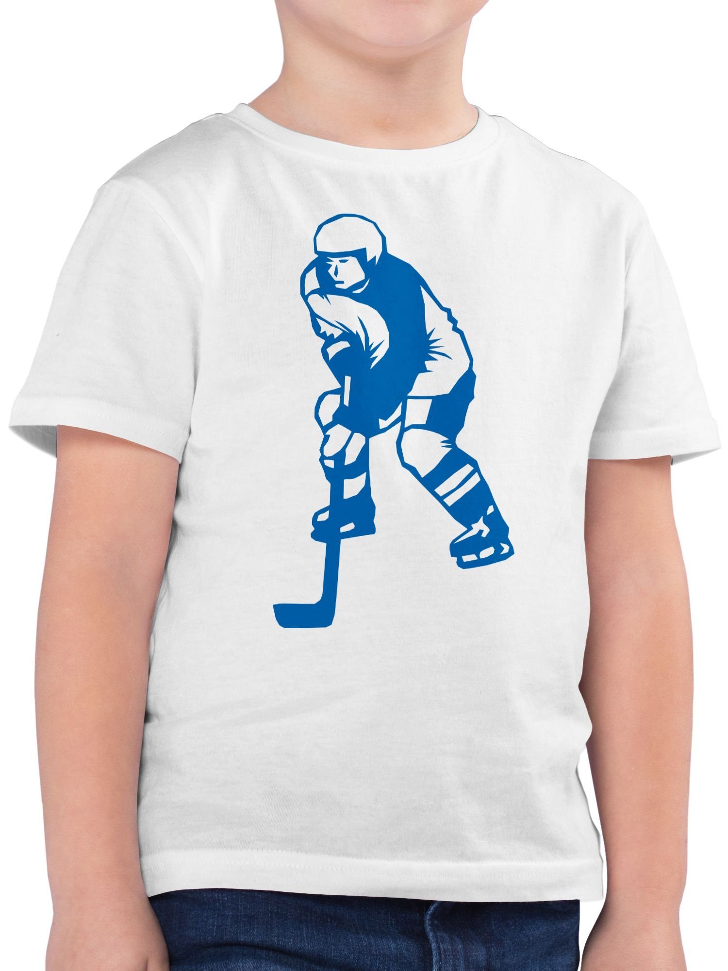 Shirtracer T-Shirt Eishockeyspieler blau Kinder Sport Kleidung 2 Weiß