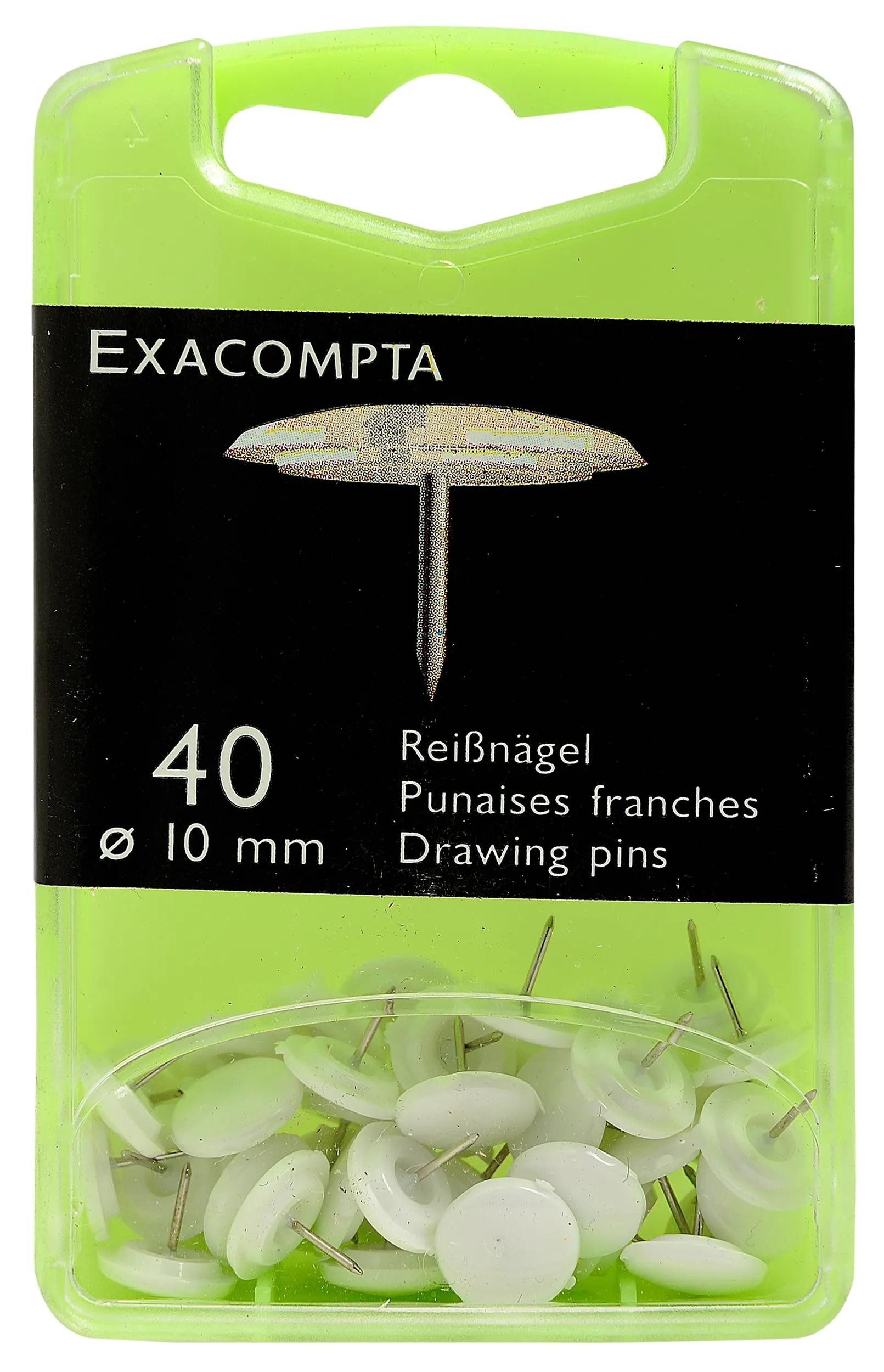 EXACOMPTA Pinnnadel Blisterbox mit 40 Stück Reißnägeln, Ø10mm, Spitze 7mm - Weiß - 14020E, Stossnadeln und Reissnägel