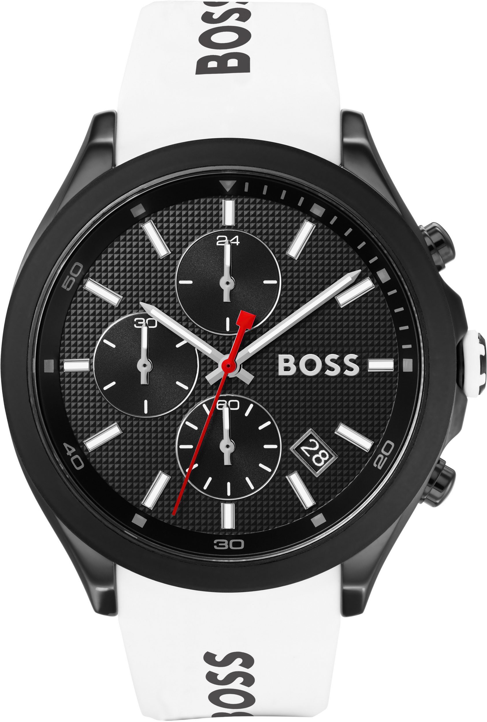 BOSS Chronograph Herren 44 mm Quarzuhr Velocity 1513718, (Stoppfunktion, 3 Sub-Dials, 5ATM Wasserresistenz), Datumsfunktionen sowie Alltagstauglichkeit mit Komfort und Robustheit