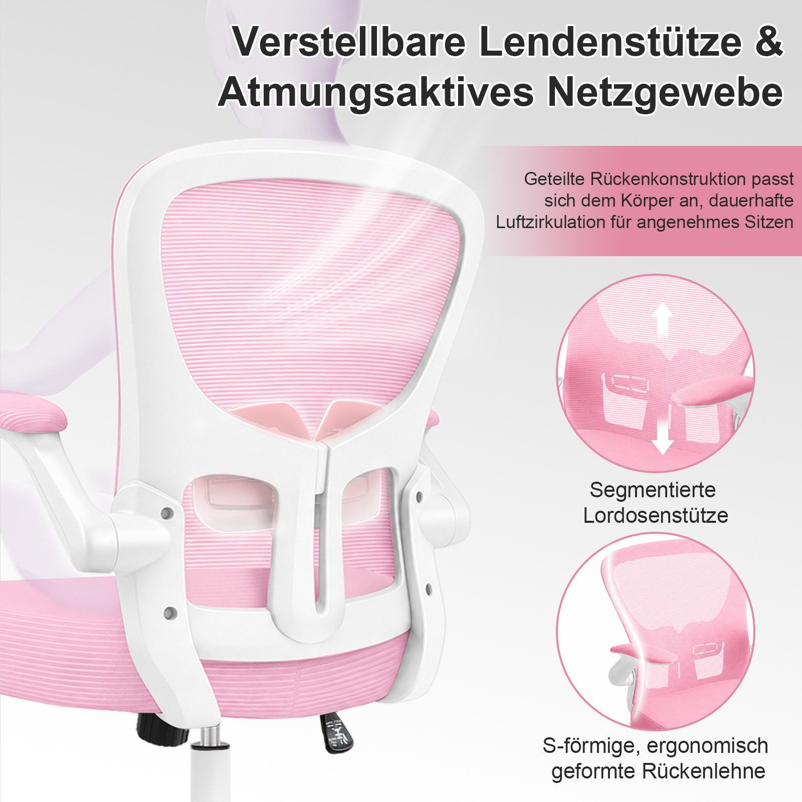 Durrafy Bürostuhl Ergonomischer Bürostuhl,Schreibtischstuhl mit klappbaren Armlehnen, Chefsessel mit 150 kg Tragfähigkeit – Bild 3 von 5
