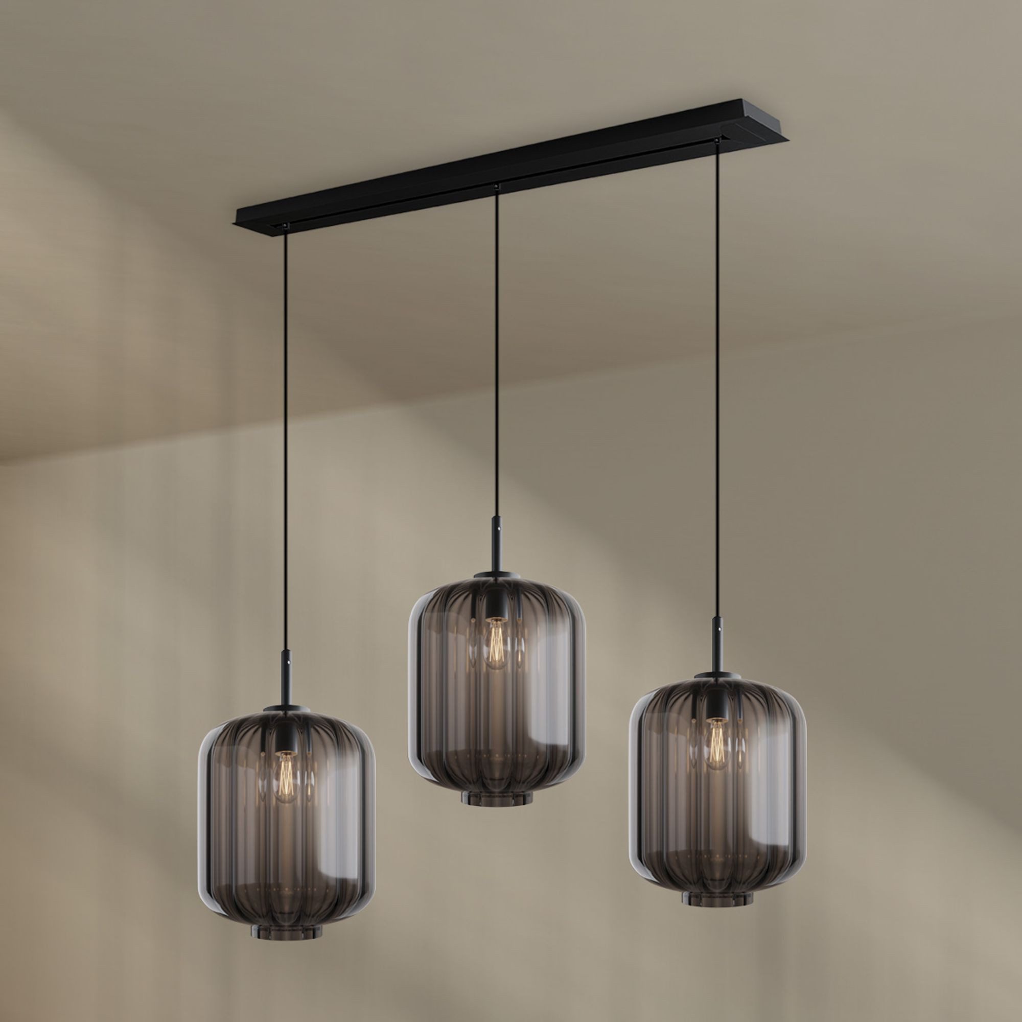 Pendelleuchte Velo Esstischleuchte 3-flg Baldachin 120cm Ø 25cm Rauch