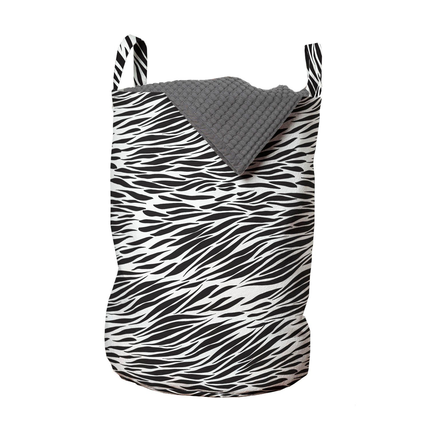 Kordelzugverschluss Waschsalons, Wäschekorb Schwarz Weiß Griffen Wäschesäckchen für Abakuhaus mit Camo Zebra-Druck