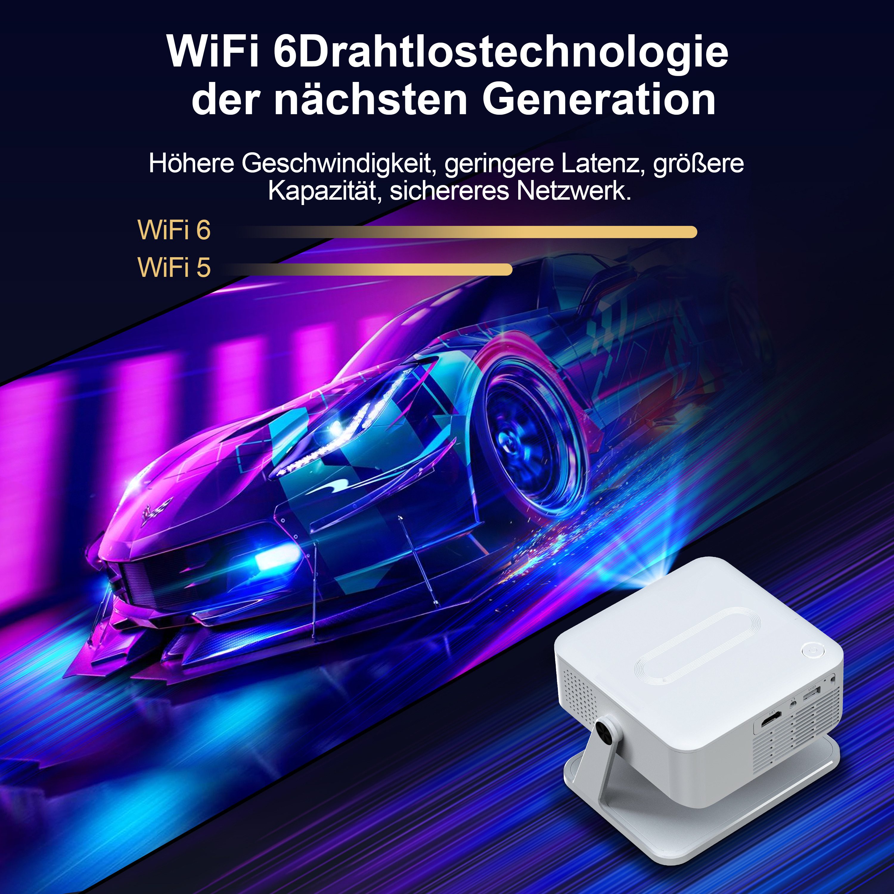 OYLCDI Android Beamer WiFi6 & BT 5.0 Portabler Projektor Mini Beamer LCD-Beamer (1280x720dpi px, interner Lautsprecher, Android 11.0 mit über 7.000 Apps) schwarz