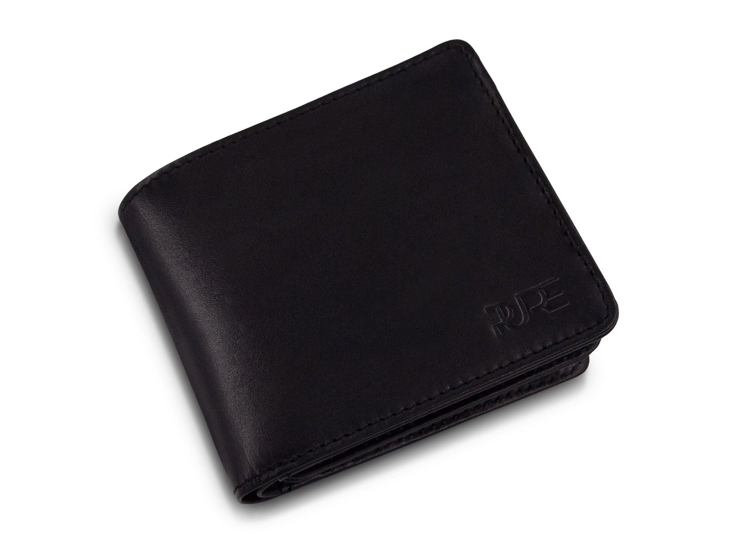 PURE Leather Studio Geldbörse Geldbeutel CASTOR Trifold, Herren Brieftasche Trifold Portemonnaie mit geprüftem RFID Schutz midnight black