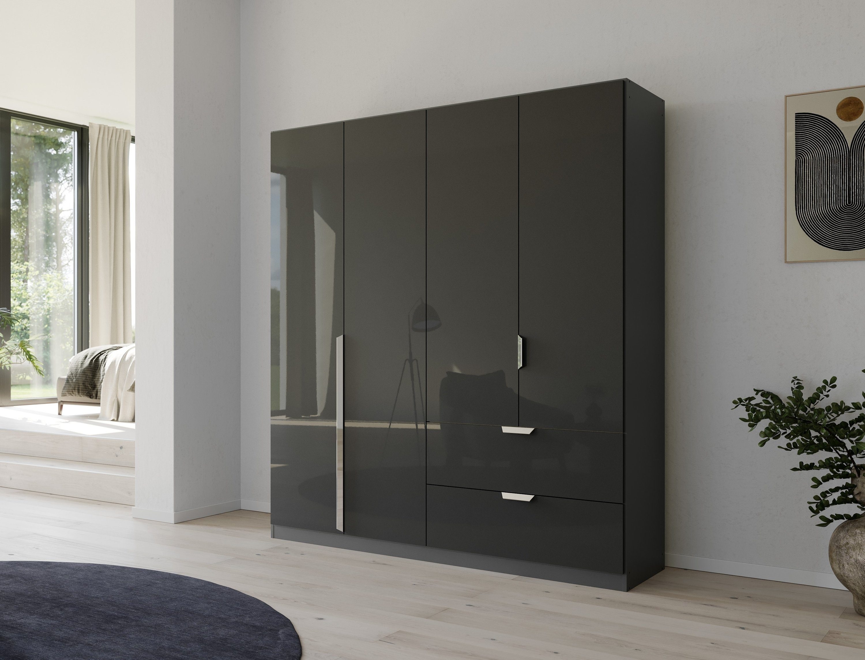 rauch Drehtürenschrank Kleiderschrank Schrank Garderobe Ankleide GLAMOUR BY QUADRA SPIN (Breiten: 181/226/271 cm, Höhe 210 cm) mit eleganter Hochglanzfront und Stangengriff MADE IN GERMANY