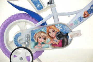 Dino Kinderfahrrad Snow Queen Eiskönigin 12 Zoll, 1 Gang, mit Stützrädern, Korb und Puppensitz