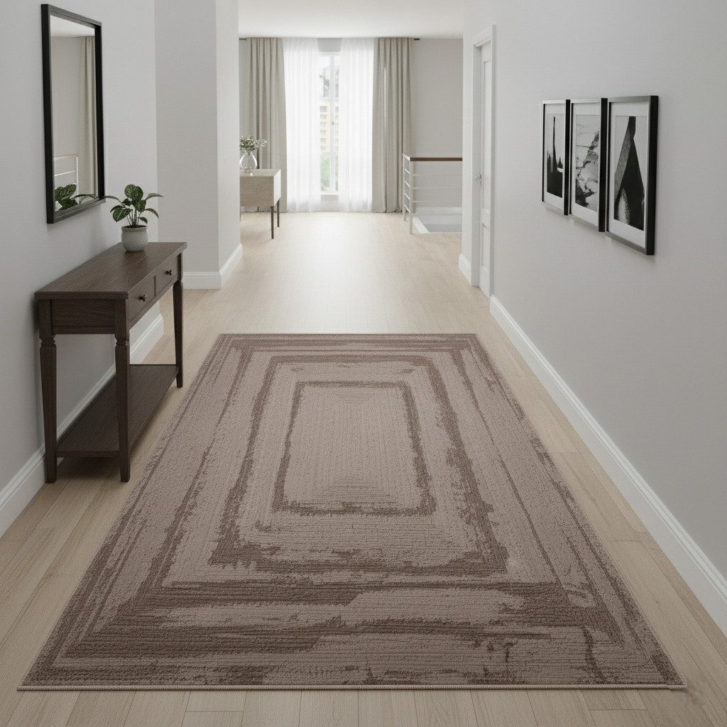 Vimoda Teppich Neuer moderner Premium-Designteppich fürs Wohnzimmer, Rechteckig, Höhe: 11 mm, Teppich Wohnzimmer 3D effekt Boho Einfarbig hoch-tief Bordüre – Bild 5 von 5