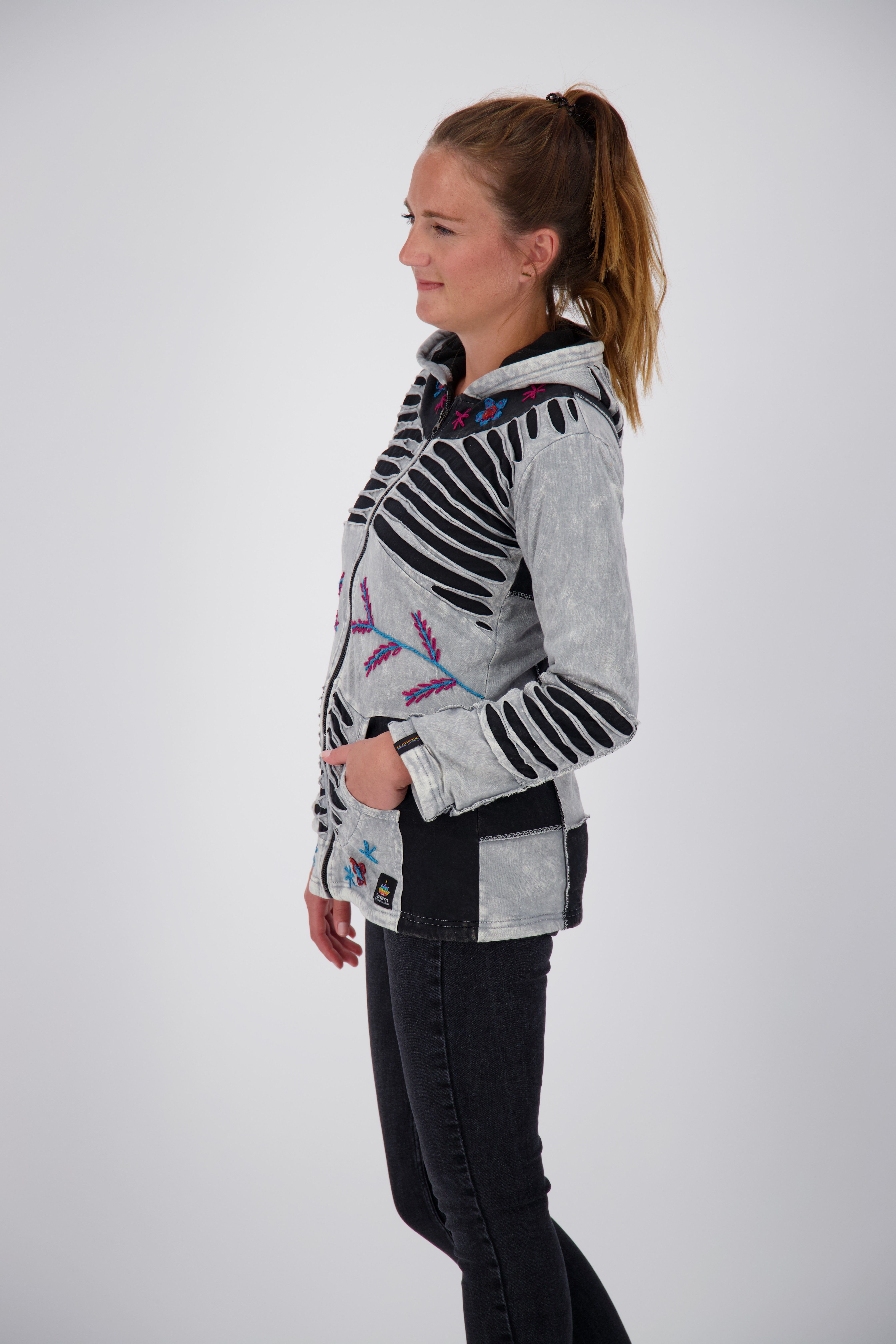 ankerglut Fleecejacke Patchwork NUNAVUT LIGHT GRAY & NEW FLOWER POWER günstig online kaufen