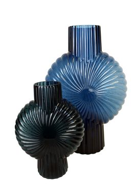 Cosy Home Ideas Tischvase Tischvase bauchig gerillt blau mundgeblasen, handgefertigte Premium Qualität, ausfallene Form