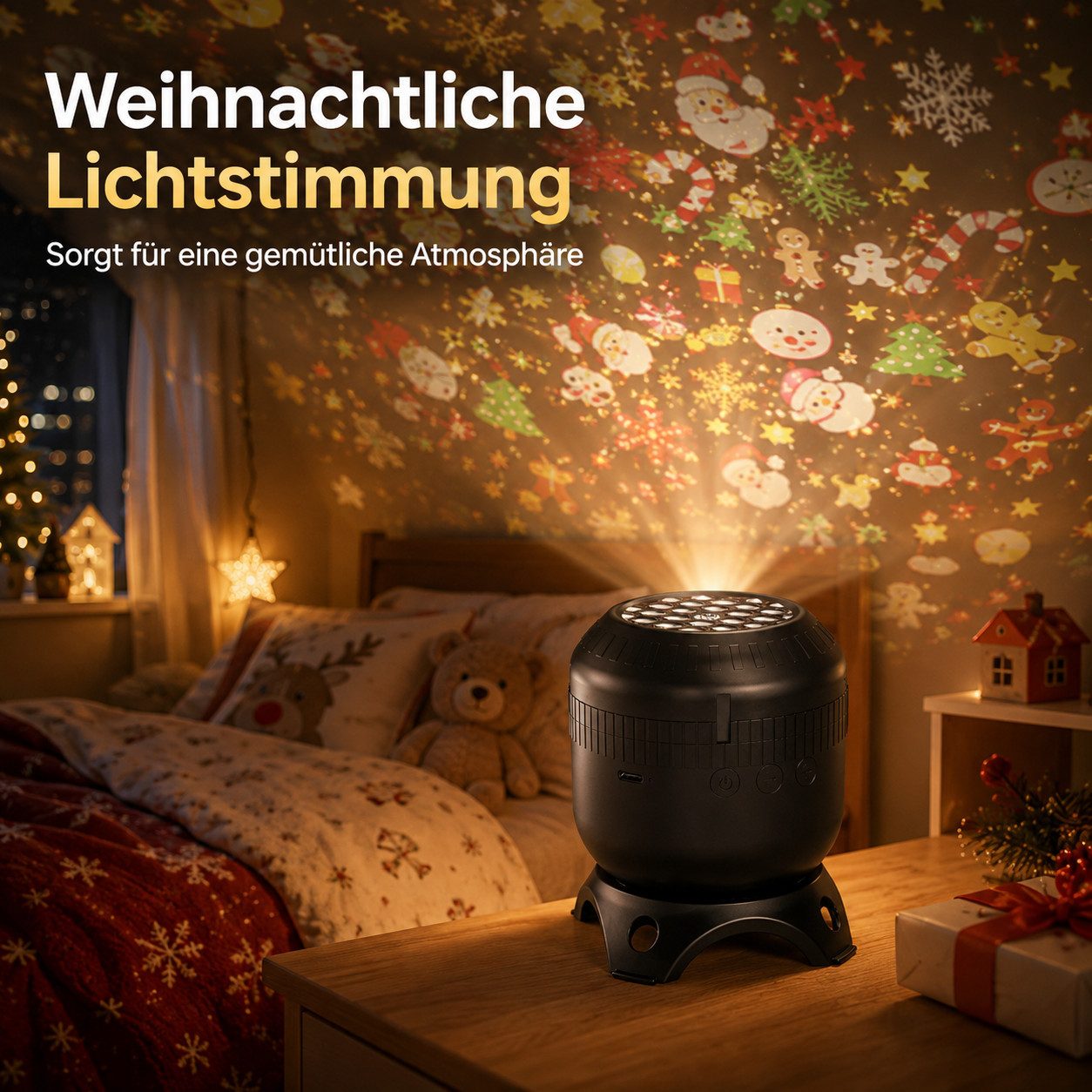 Vornix Projektionslampe Projektionslampe mit 8 Wechselmotiven, Nachtlicht Projektor für Kinderzimmer, drehbare Projektion, USB-C, 0,8–3,2 m Projektionsabstand – Bild 2 von 5
