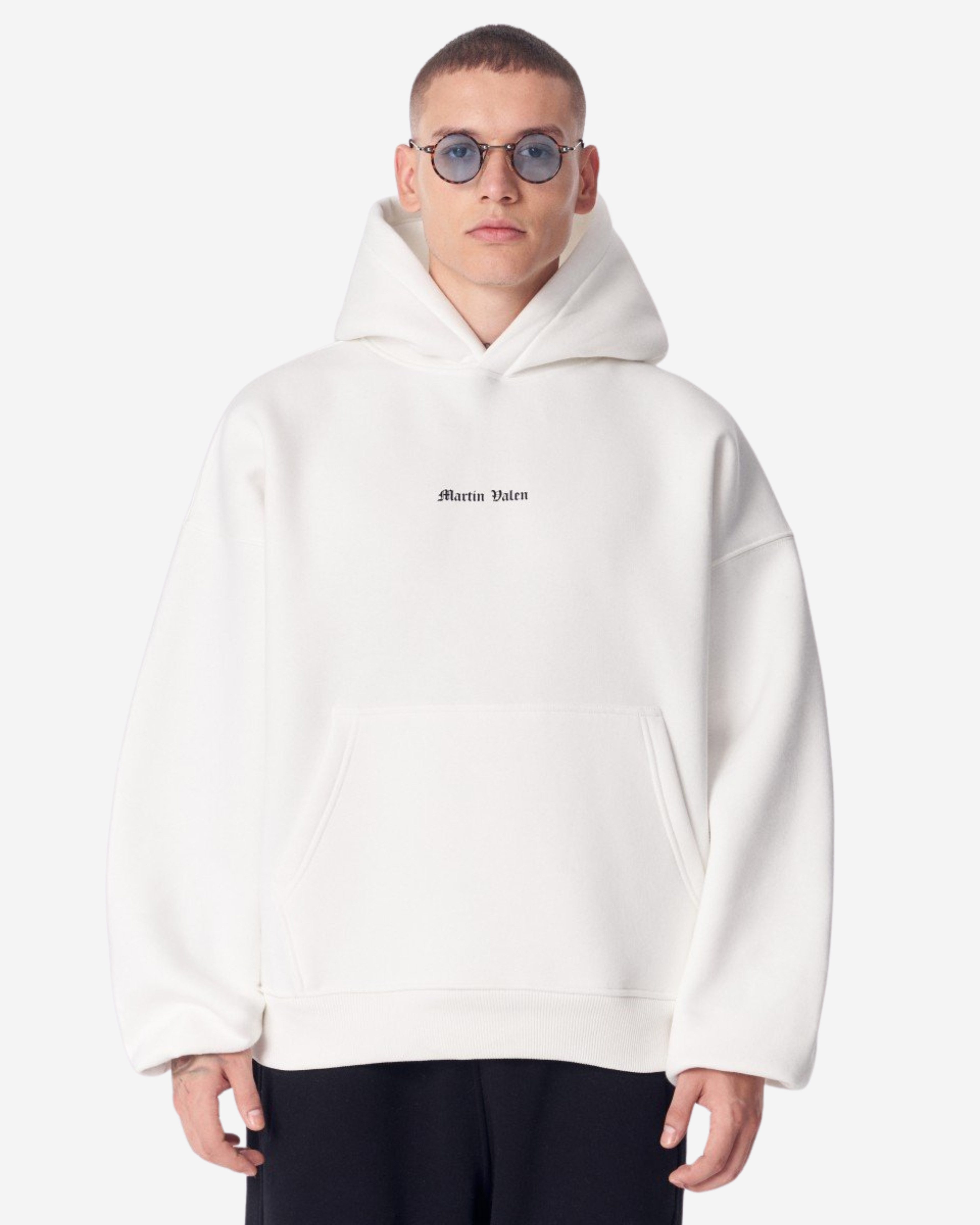 Martin Valen Kapuzenpullover Tiefe Gothic Schwarzer Kapuzenpullover mit Applikationsflicken - Groß