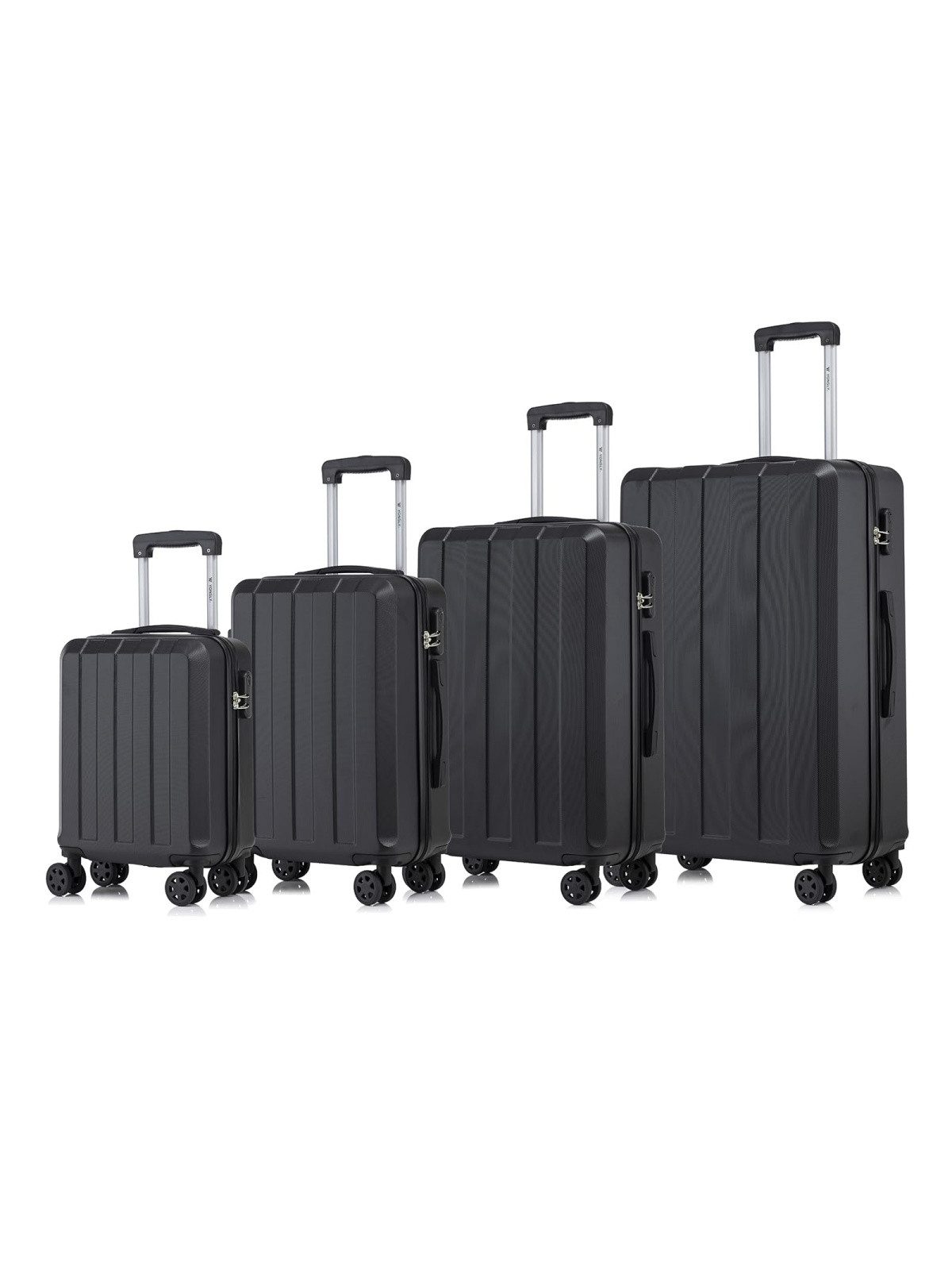 YONSLY Trolleyset Reisekoffer-Set aus ABS für Handgepäck und Reisen in S bis XL, 4 Rollen, (Spar-Set, 4 tlg., Hartschalen Trolley Set), mit 360° Doppelrollen, integriertem Zahlenschloss und Gummigriff