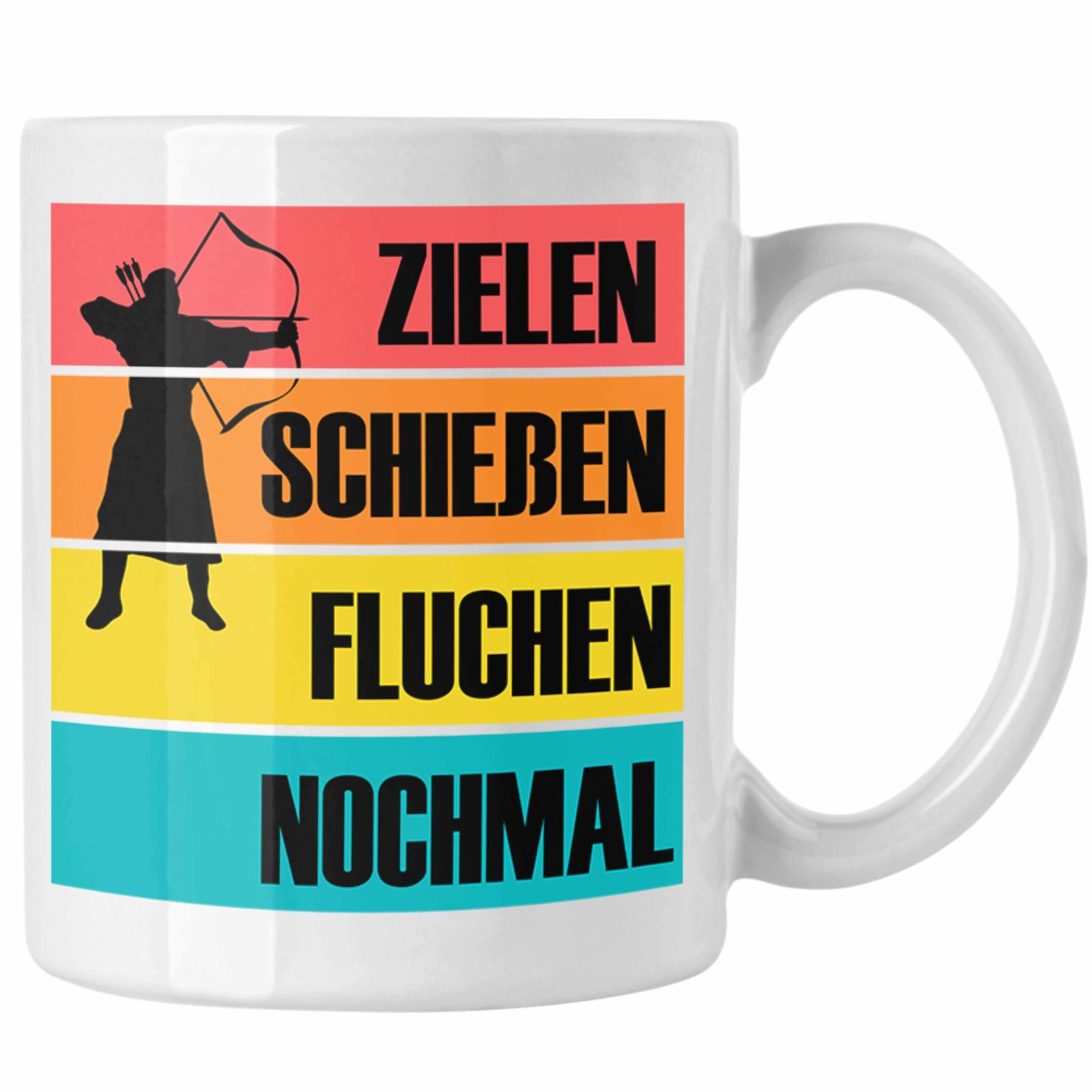 Trendation Tasse Bogenschießen Tasse mit Bogenschütze Spruch - Geschenk für Pfeil und B Weiss