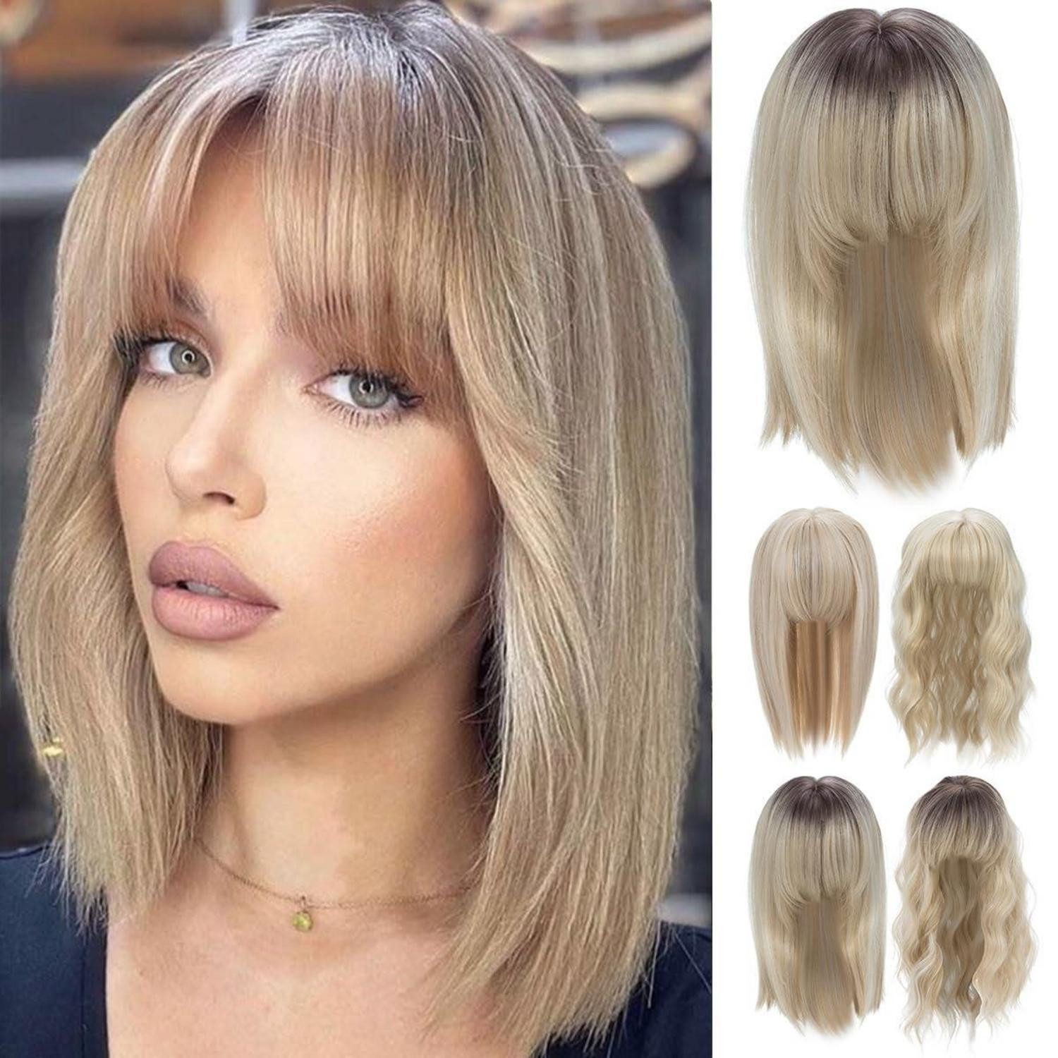 LuxusKollektion Toupet Hair Topper Synthetische Toupet Pony 35 cm Natürlich Balayage Blond