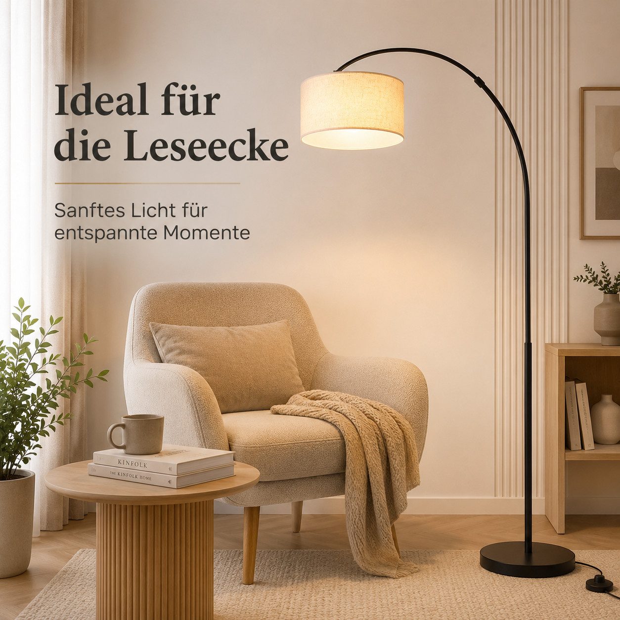Fyrove Stehlampe Bogenleuchte,Moderne Stehlampe mit Textilschirm Stoff Ø 36cm, Bogenlampen, FuBschalter und Textilkabel, E27(Gluhbirne nicht enthalten) fur wohnzimmer Leselampe Schlafzimmer,Buro Arbeitslampe