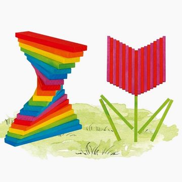 goki Stapelspielzeug Bausteine Farbenreich Regenbogen 200, (200-tlg), mit Farben auf Wasserbasis gestaltet.