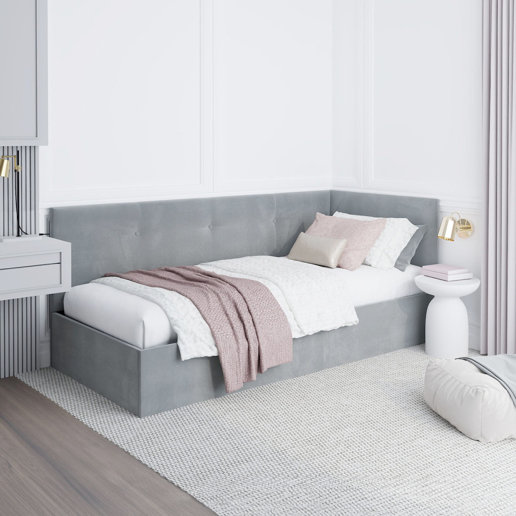 FDM Polsterbett EDDY modern mit Bettkasten MADE IN EU - mit Trinity Velours Bezug (90x200 cm, Bettrahmen, Bett, mit großen gepolsterten Kopfteil, mit Bettkasten zum aufklappen), Hebbarer Metallrahmen, Bettkasten, ohne Matratze
