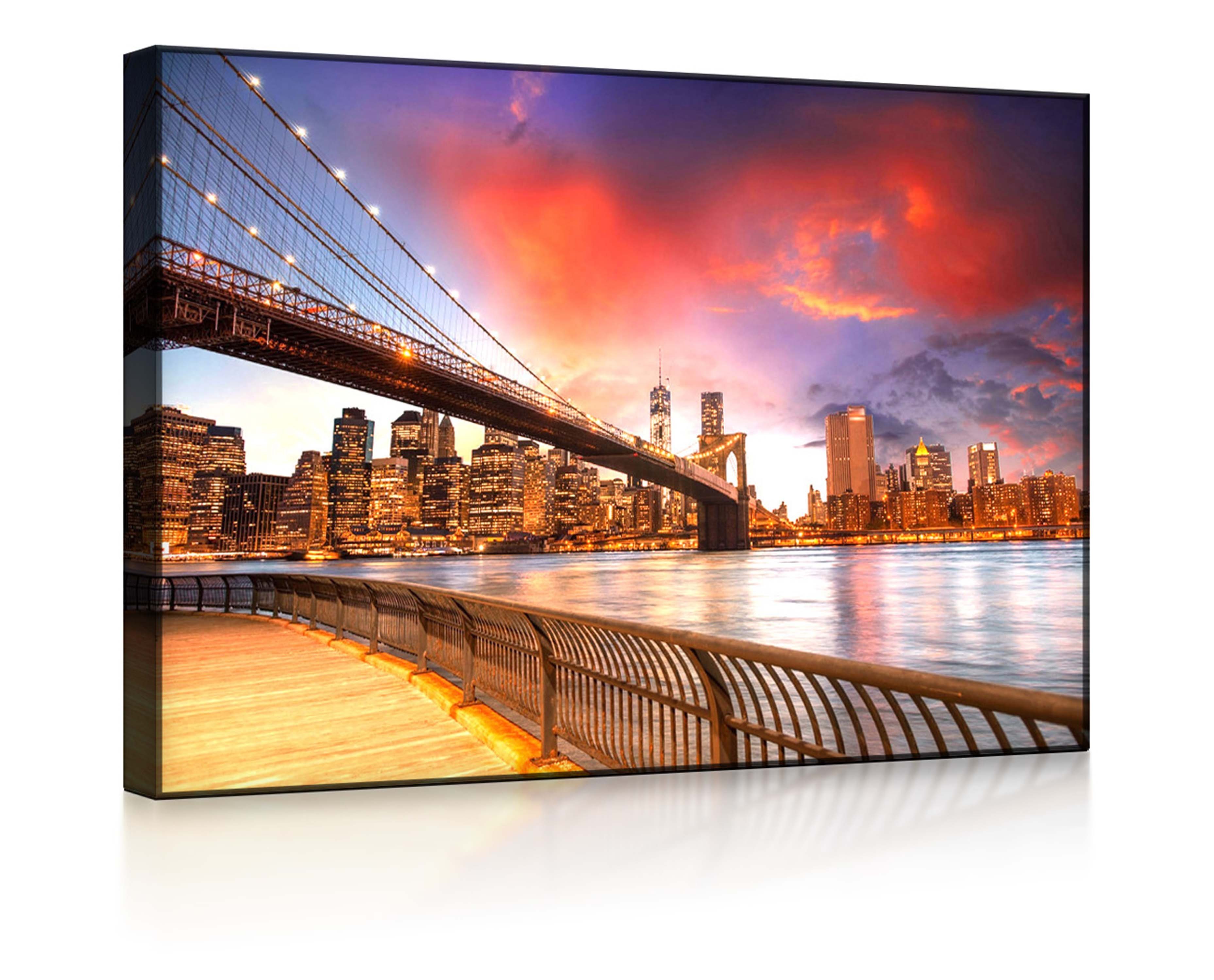 lightbox-multicolor LED-Bild Brooklyn Bridge Park New York front lighted / 60x40cm, Leuchtbild mit Fernbedienung