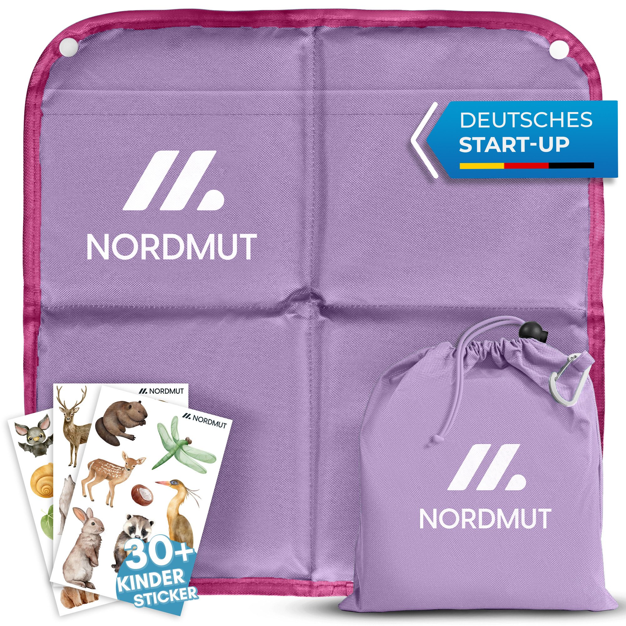 Nordmut Thermositzkissen Sitzkissen Outdoor Kinder, faltbar wetterfest, Camping, Kindergarten, Spar-Set, 1-tlg., Nordmut Ylläs + Transportbeutel + Karabiner, isolierend, wasserabweisend, ultraleicht, rutschfest, Karabinerhaken