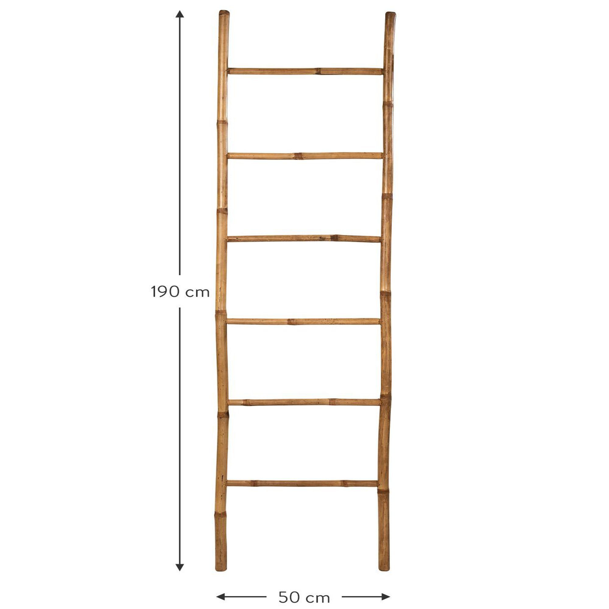 Leiterregal 6 Dekoleiter Sprossen Bambus 190cm, dasmöbelwerk Leiter-Regal Sprossen Handtuchleiter 6