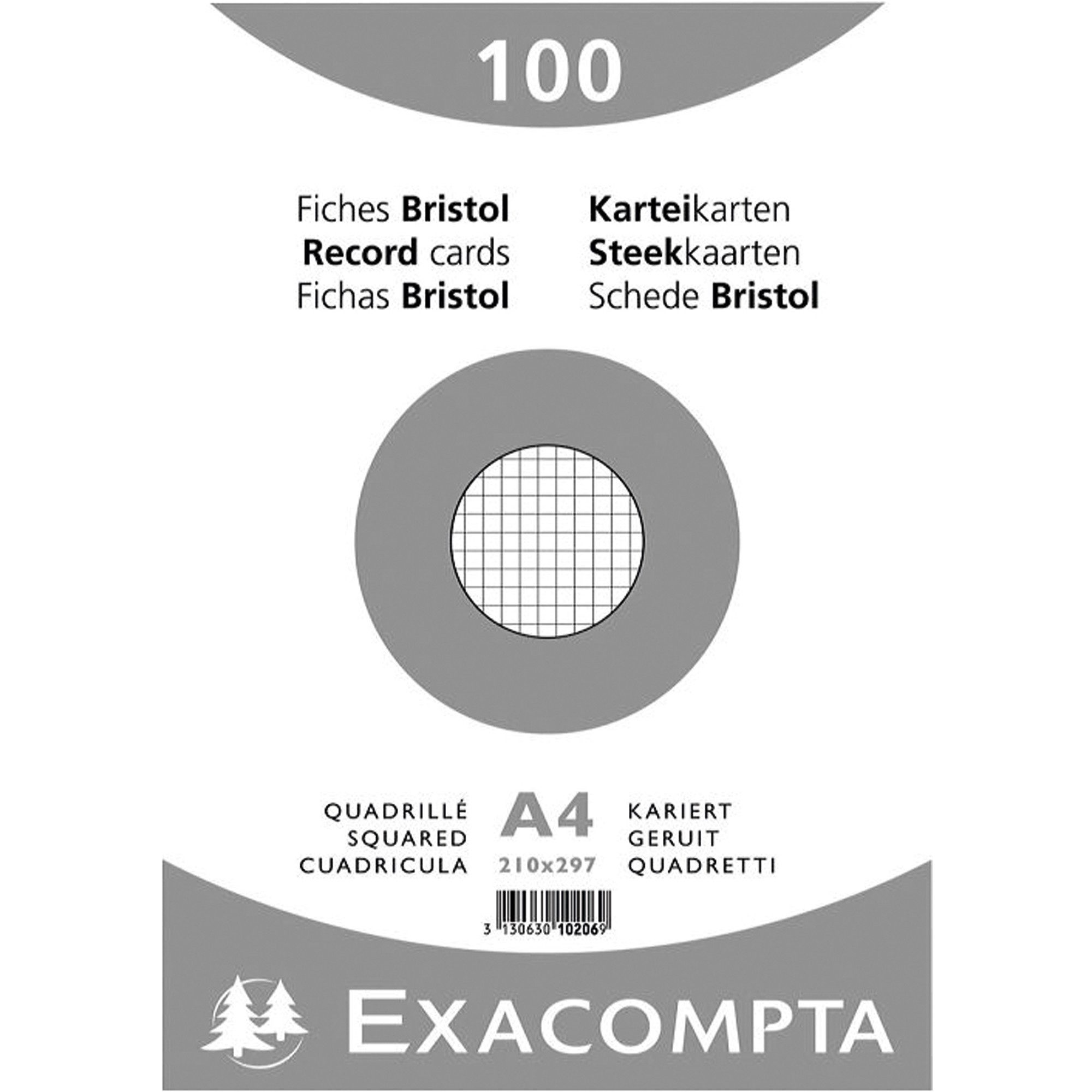 EXACOMPTA Karteikarten Karteikarte 10206E DIN A4 kariert weiß 100 Stück