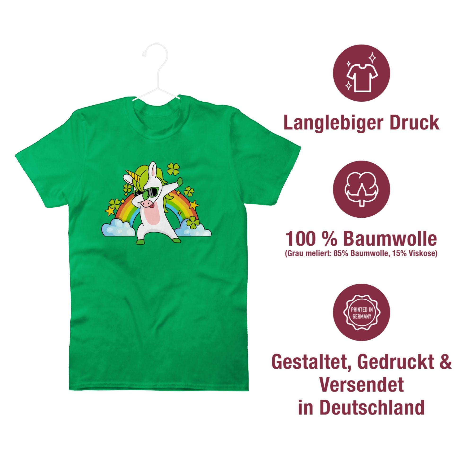 Dabbendes St. Shirtracer Day 02 Regenbogen Patricks Grün Einhorn T-Shirt Kleeblatt
